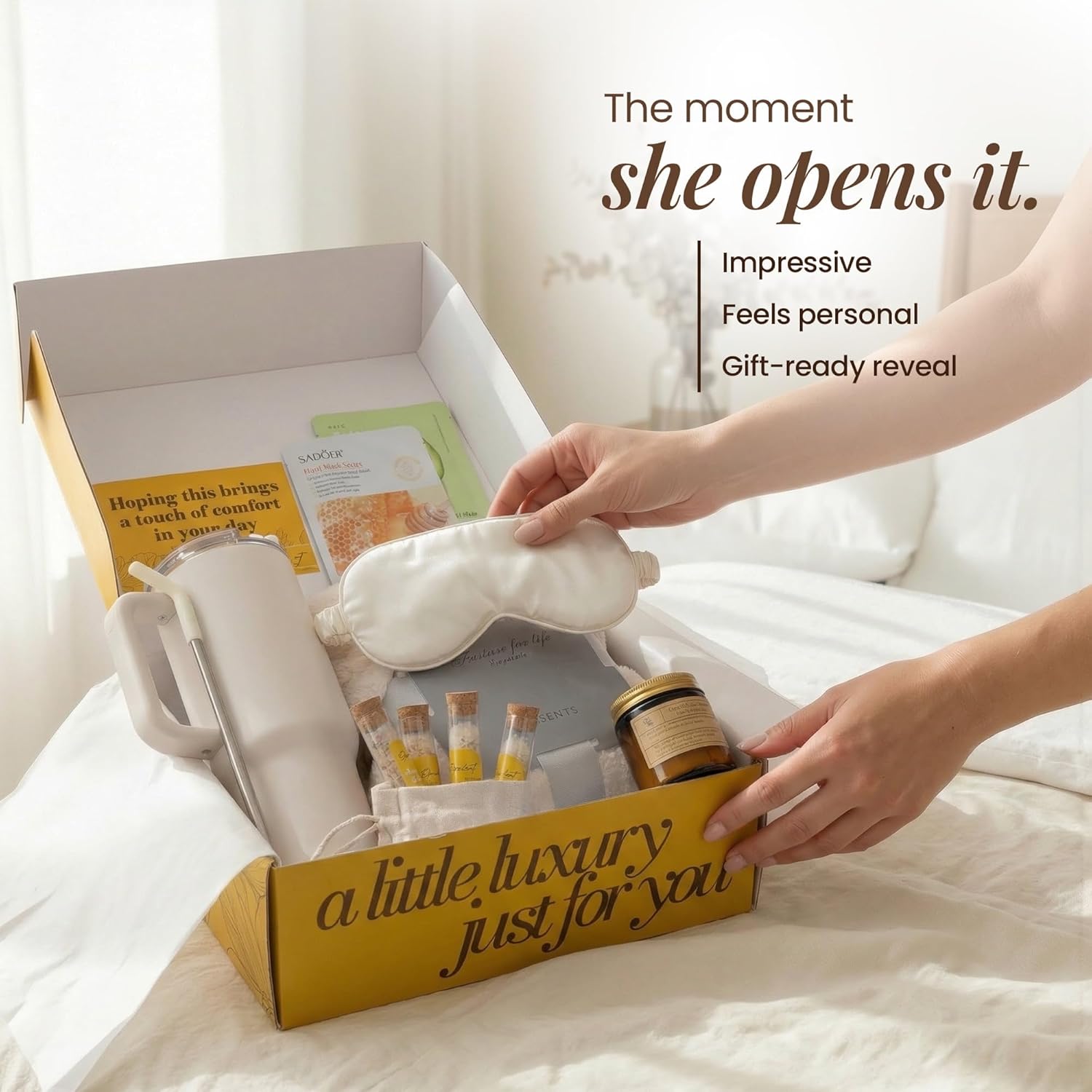 Opulent Luxury Self Care Gifts for Women - Hug in a Box Comfort Care Package - Spa Gift Set with 40 oz Tumbler & Cozy Blanket - Ideal for Get Well, Thinking of You, Birthday, Sympathy & Corporate - Image 3