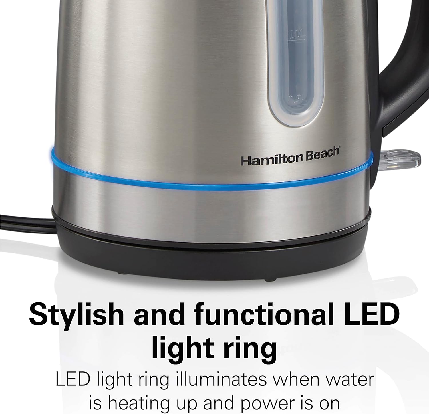Hamilton Beach Electric Tea Kettle, Water Boiler & Heater, 1.7 Liter, Cordless Serving, 1500 Watts for Fast Boiling, Auto-Shutoff and Boil-Dry Protection, Stainless Steel with LED Light Ring (41037) - Image 3