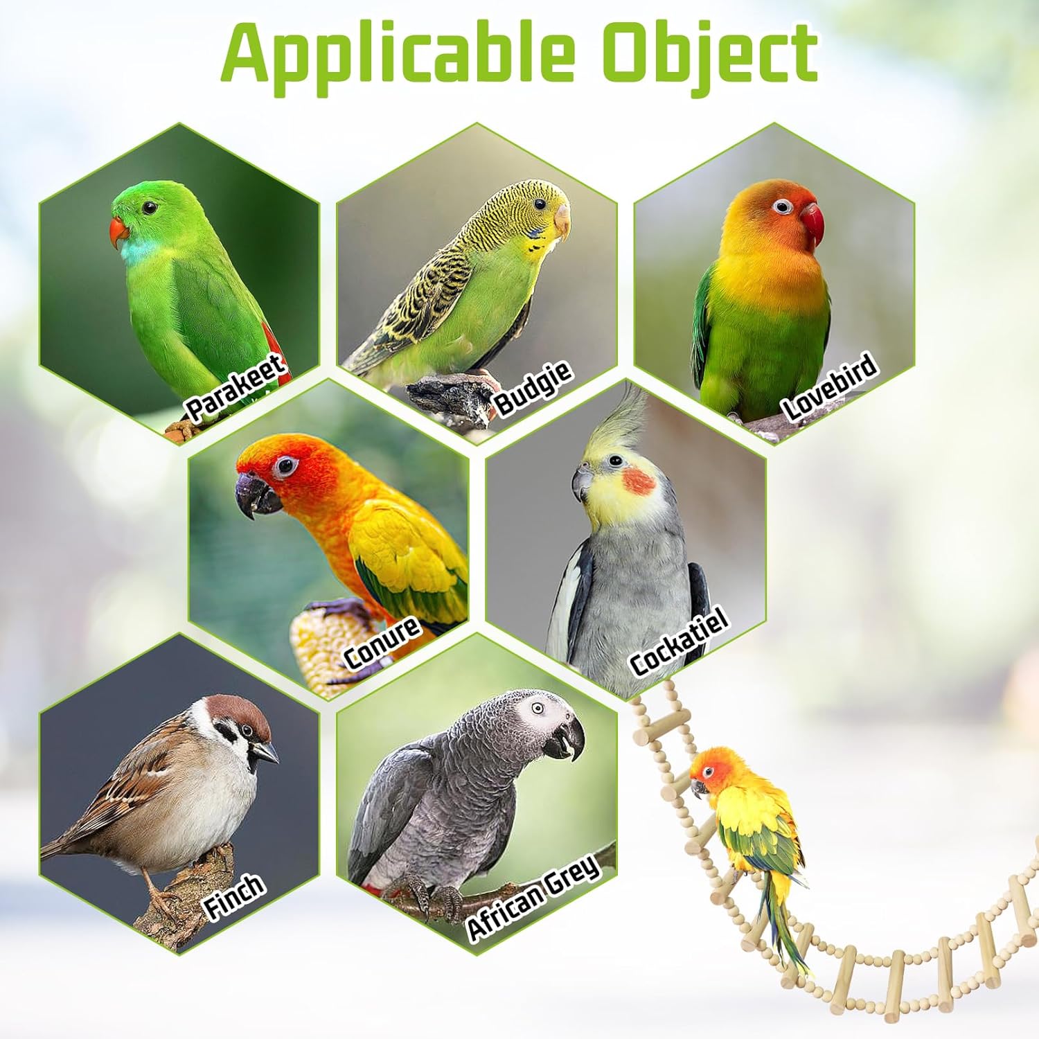 BNOSDM Long Bird Ladder Bridge 39.4 in Wooden Parakeet Climbing & Swing Toys Bird Cage Accessories for Budgies, Cockatiels, Conures, Lovebirds, Canaries (16-Steps) - Image 8