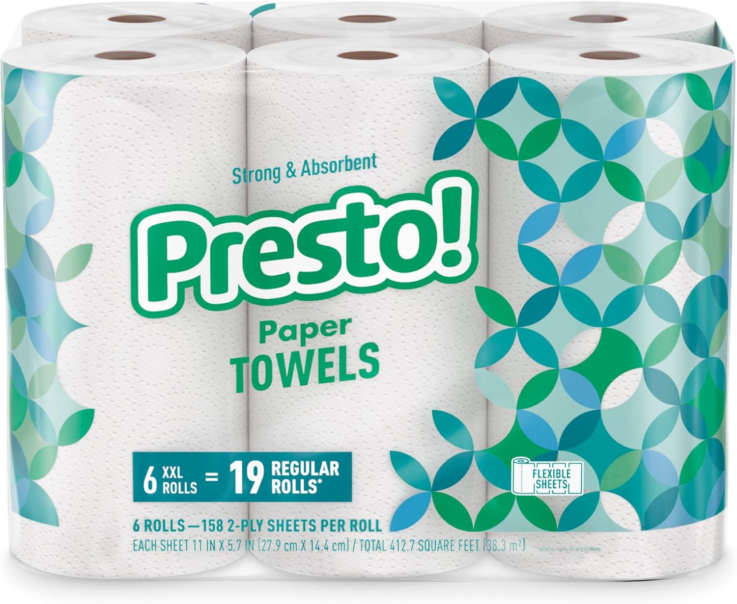 Amazon Brand - Presto! Ultra-Strong Premium Paper Towels, 158 Sheet Huge Roll - Flex-a-Size, 12 Rolls (2 Packs of 6), Equivalent to 38 Regular Rolls, White - Image 2