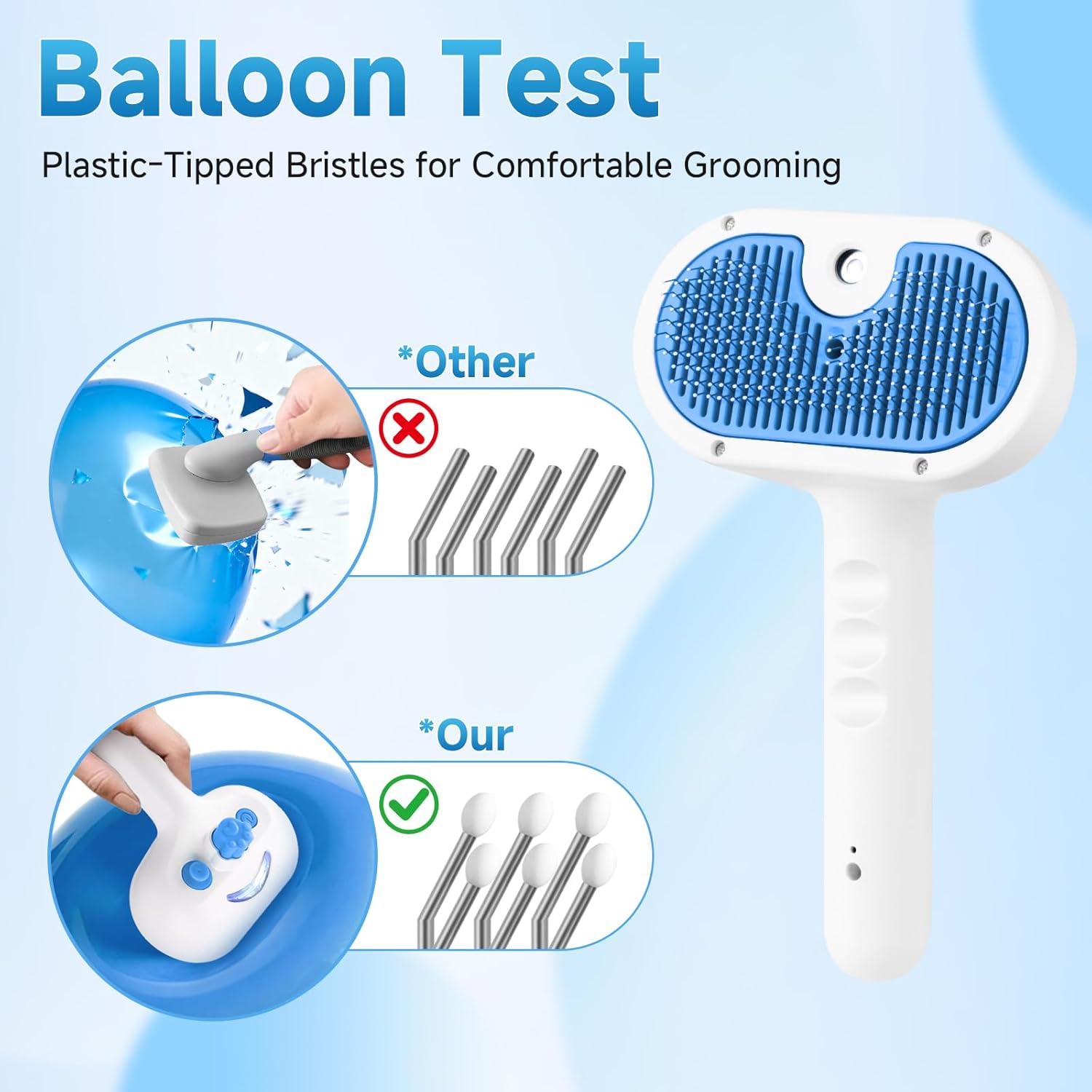 Pet Steam Brush for Dog & Cat - 3-in-1 Steam Grooming Brush for Shedding & Hair Removal - Self Cleaning Spray Comb with Mist for Long Haired Pets - Includes 1*Waterless Shampoo, Blue. - Image 4