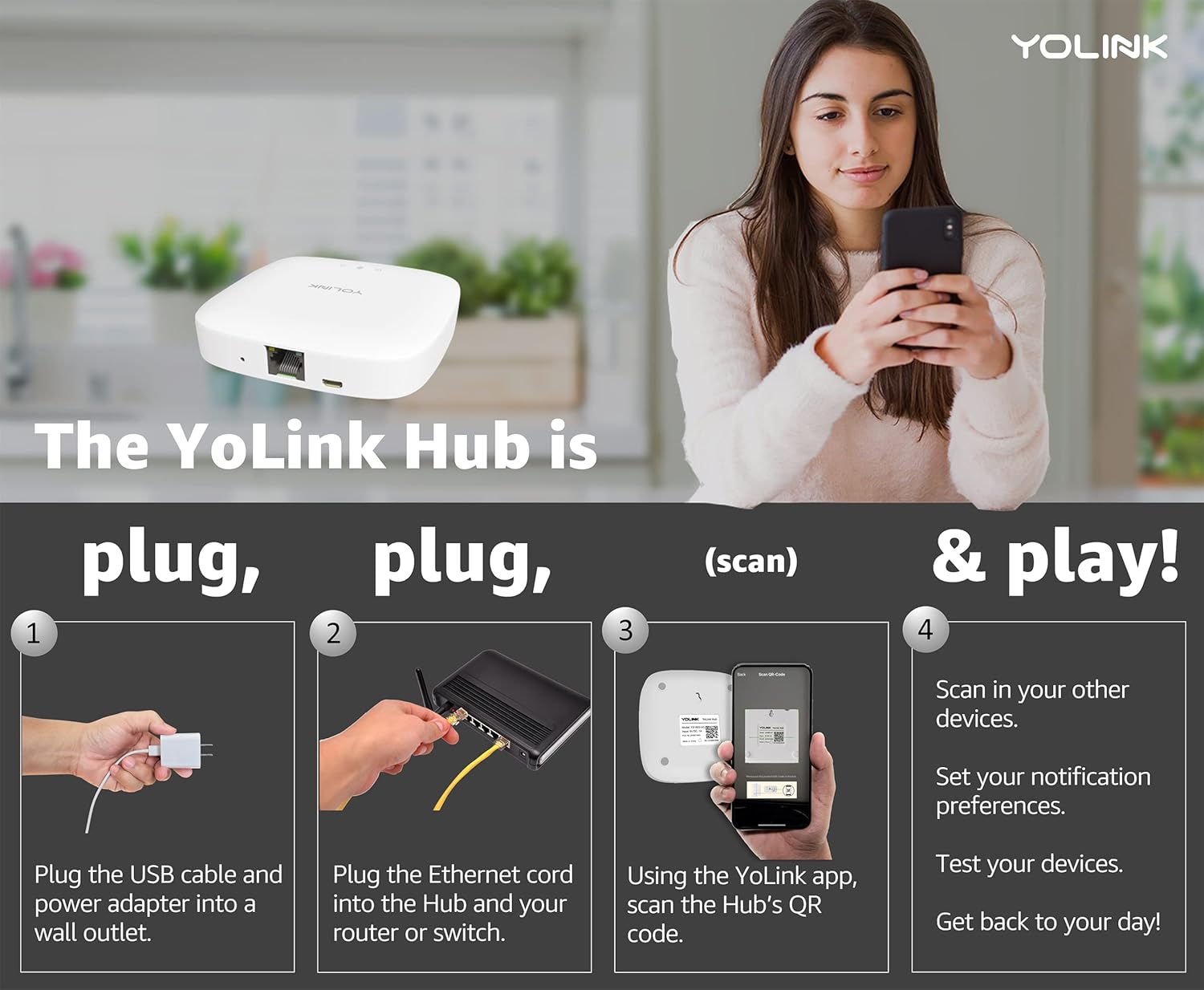 YoLink Hub, 1/4 Mile Super Long Range Smart Hub LoRa Enabled Smart Home Automation Bridge Home Security Monitoring System - Central Controller for YoLink Smart Home Devices - White - Image 3