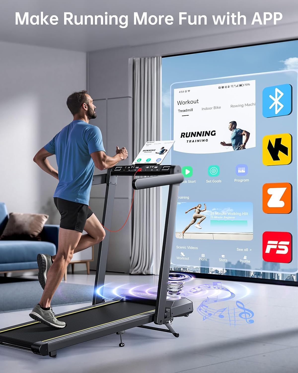 Walking Pad Treadmill with 12% Incline and Handle Bar, 4 in 1 Folding Treadmill for Home/Office, Under Desk Treadmills Portable Walking Pad with App & Bluetooth Speaker, 0.6-10MPH - Image 4
