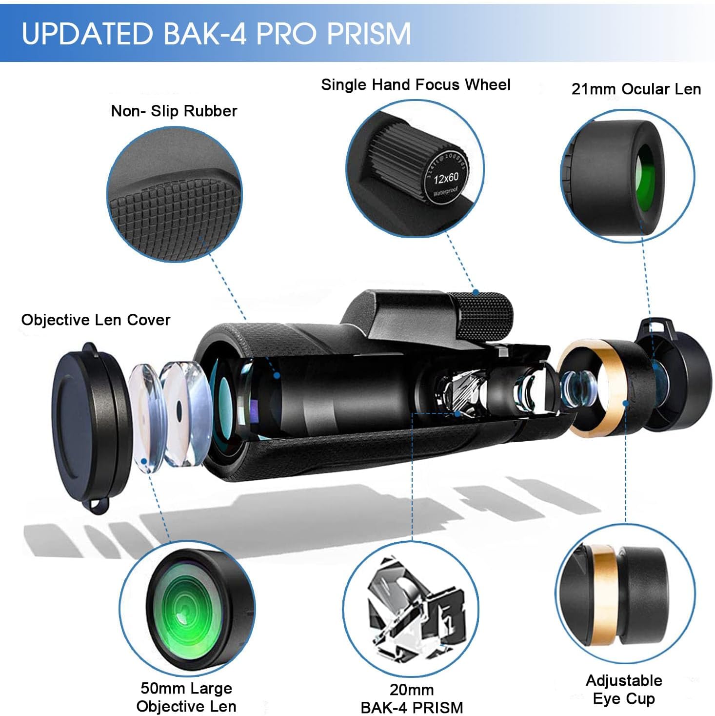 Birthday Gifts for Men Dad Husband Him Young, 12x60 Powerful Monocular Telescope with Phone Adapter & Tripod, SMC & BAK4 Prism, for Fathers Day, Hiking Gifts for Outdoors Lover - Image 5