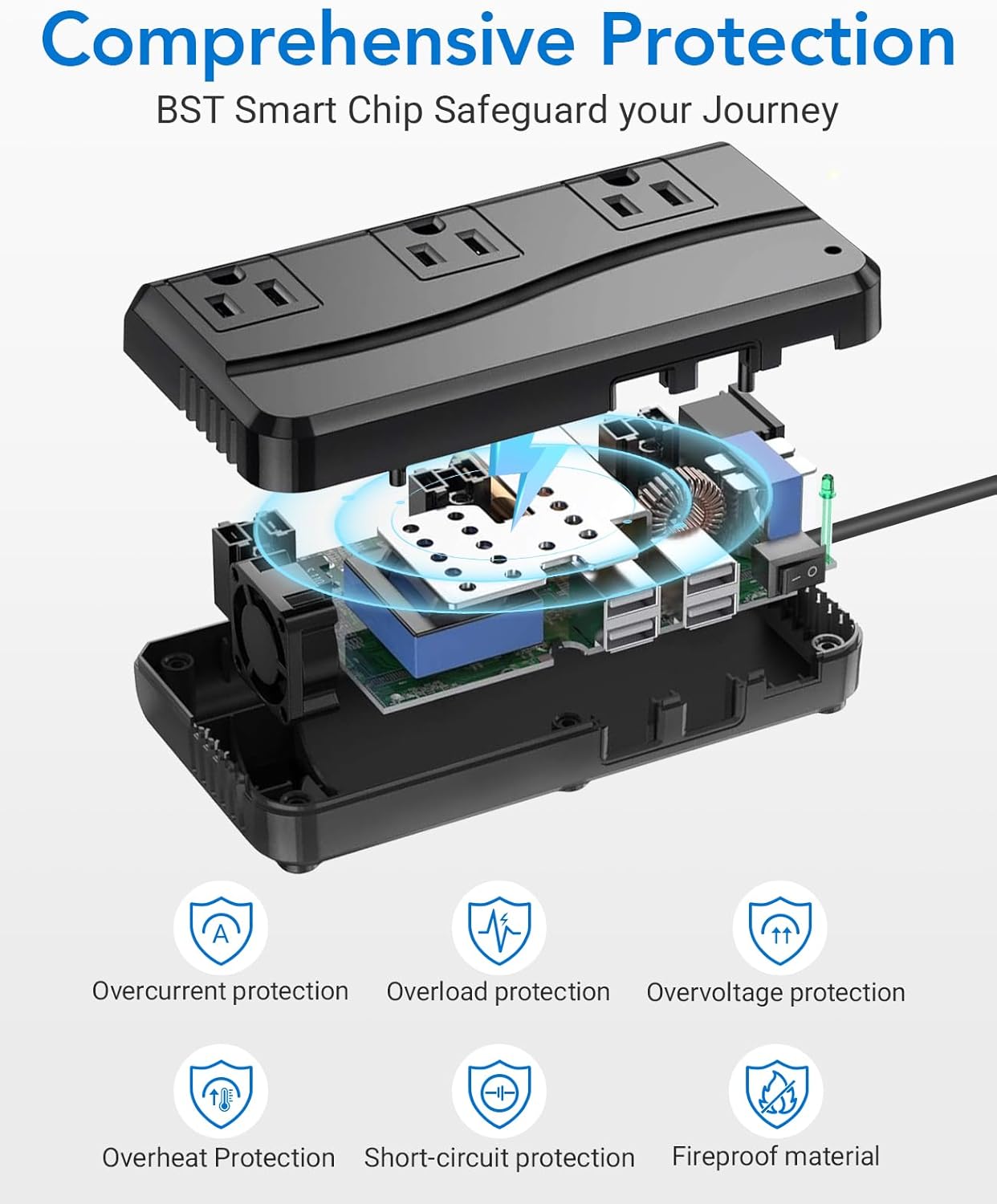 BESTEK Universal Travel Adapter 220V to 110V Voltage Converter with 6A 4-Port USB Charging and UK/AU/US/EU Worldwide Plug Adapter (Black) - Image 8