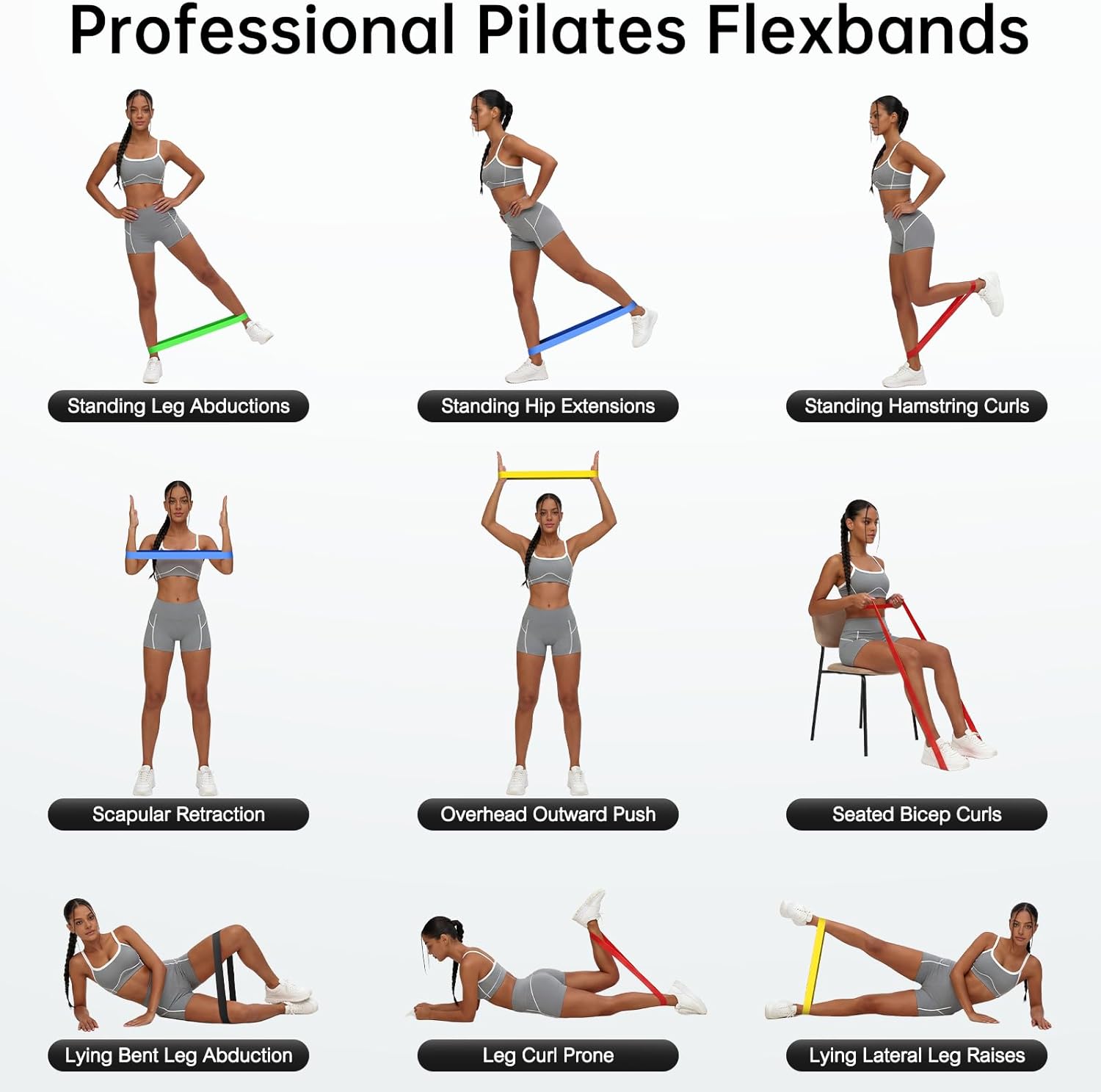 Resistance Bands for Working Out, 5-Pack Elastic Exercise Bands for Strength Training, Stretching, Workout; Home Gym Equipment for Women Men, Pilates Yoga Physical Therapy, Leg Glute Arm Exercise Kit - Image 2