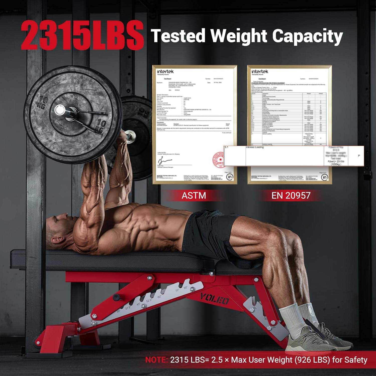 YOLEO Commercial Adjustable Weight Bench - Heavy Duty Workout Bench for Home Gym, Decline/Flat/Incline Bench Press 2.4" Thick Pad(6-Step Assembly) (Red) - Image 2