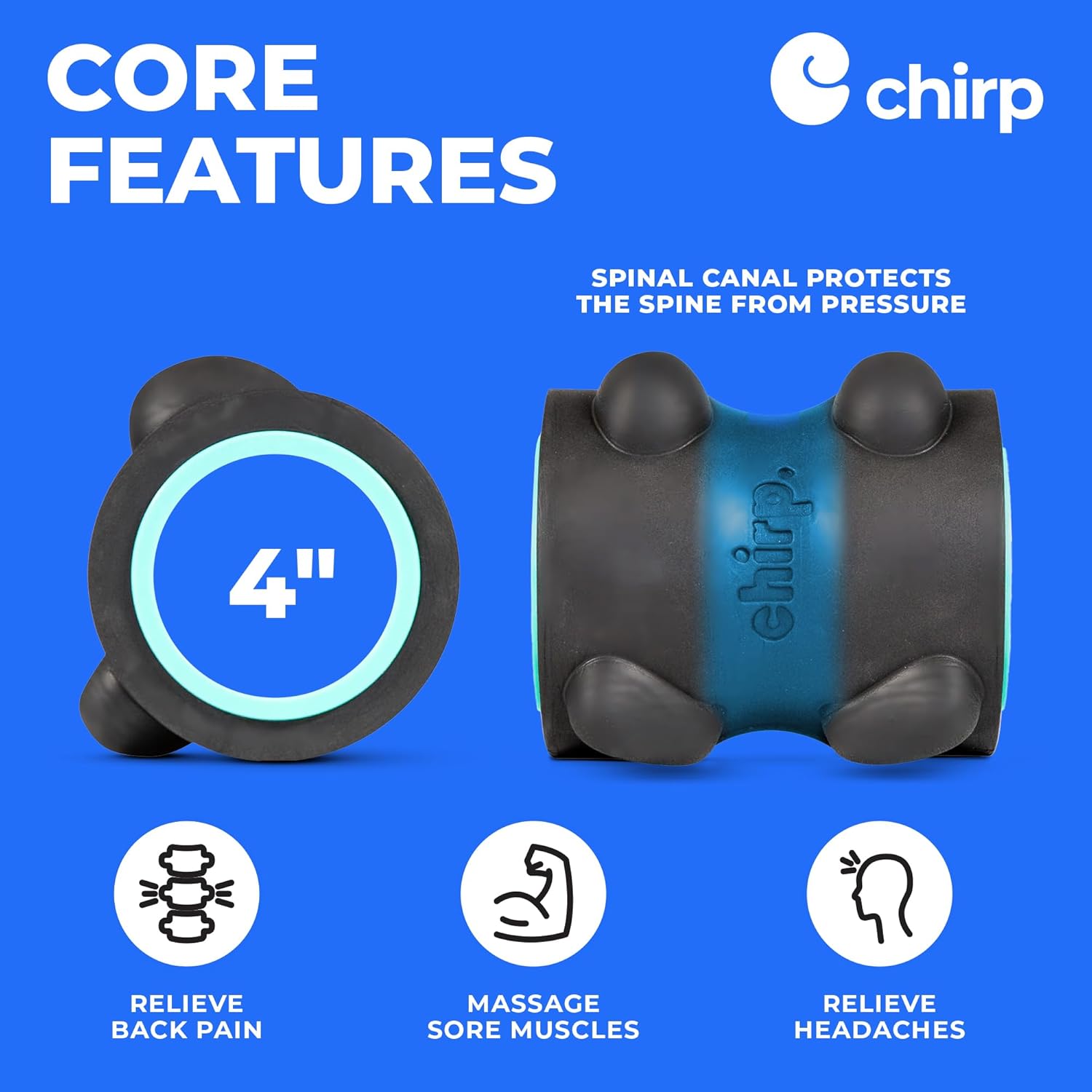 Chirp Wheel XR Massage Roller for Neck & Headache Relief – Rejuvenate Body, Spinal Care & Tension Through Thumb Pressure Release | High-Density Foam for Physical Therapy, 500lbs Capacity, 4" Mint - Image 4