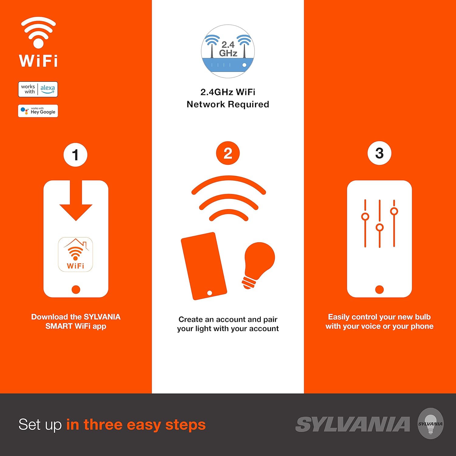 SYLVANIA Wifi LED Smart Light Bulb, 60W Equivalent Full Color and Tunable White A19, Dimmable, Compatible with Alexa and Google Home Only - 4 Pack (75674) - Image 2
