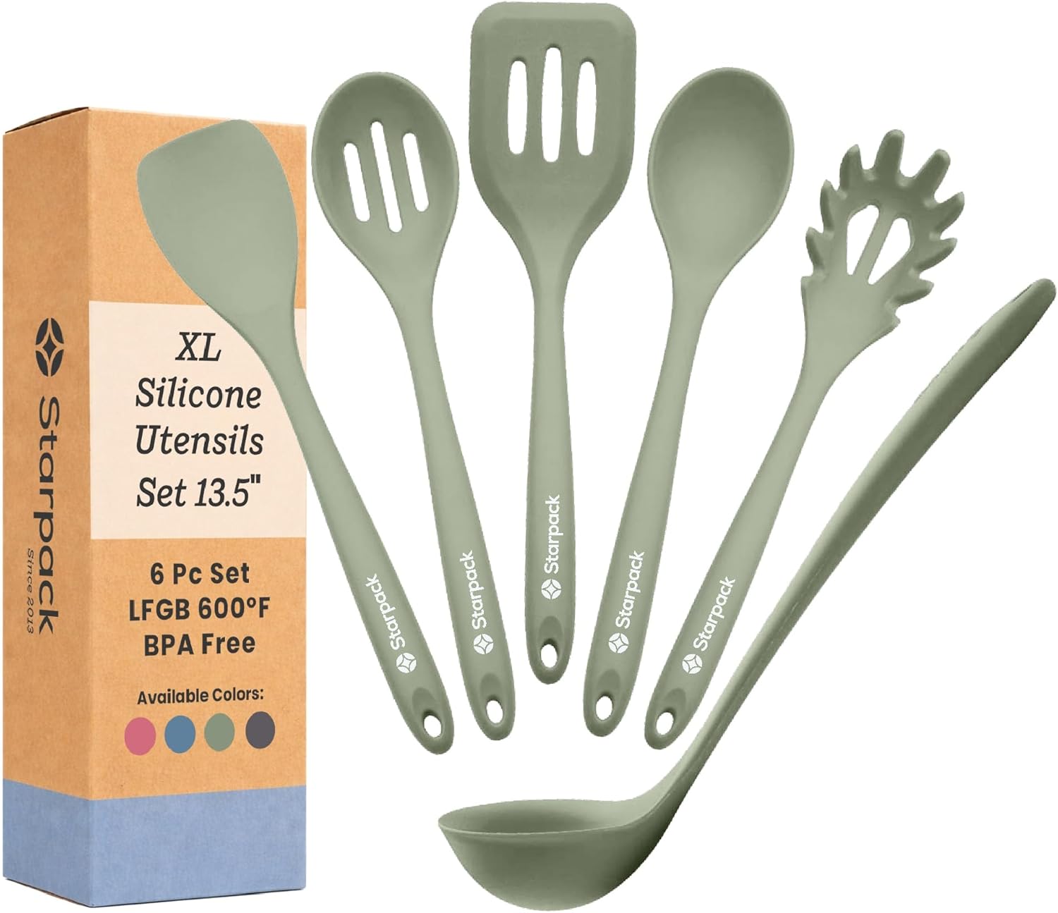 Starpack 'Like a Boss' XL Premium Silicone Cooking Utensils Set (6 Pcs) 13" - Heat Resistant Kitchen Utensils 600°F - Non-Stick Silicone Utensil Set - Large Kitchen Utensils Set for Cooking & Serving