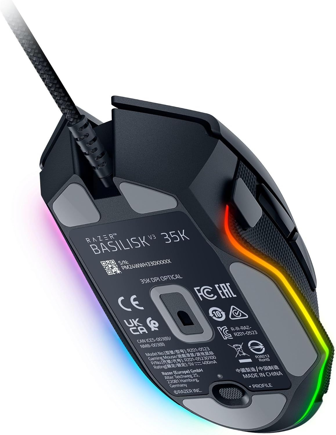 Razer Basilisk V3 35K Wired Ergonomic Gaming Mouse : HyperScroll Tilt Wheel - 35K DPI Optical Sensor Gen 2-13 Customizable Controls - Chroma RGB - Optical Switches Gen 3 - Speedflex Cable - Image 9