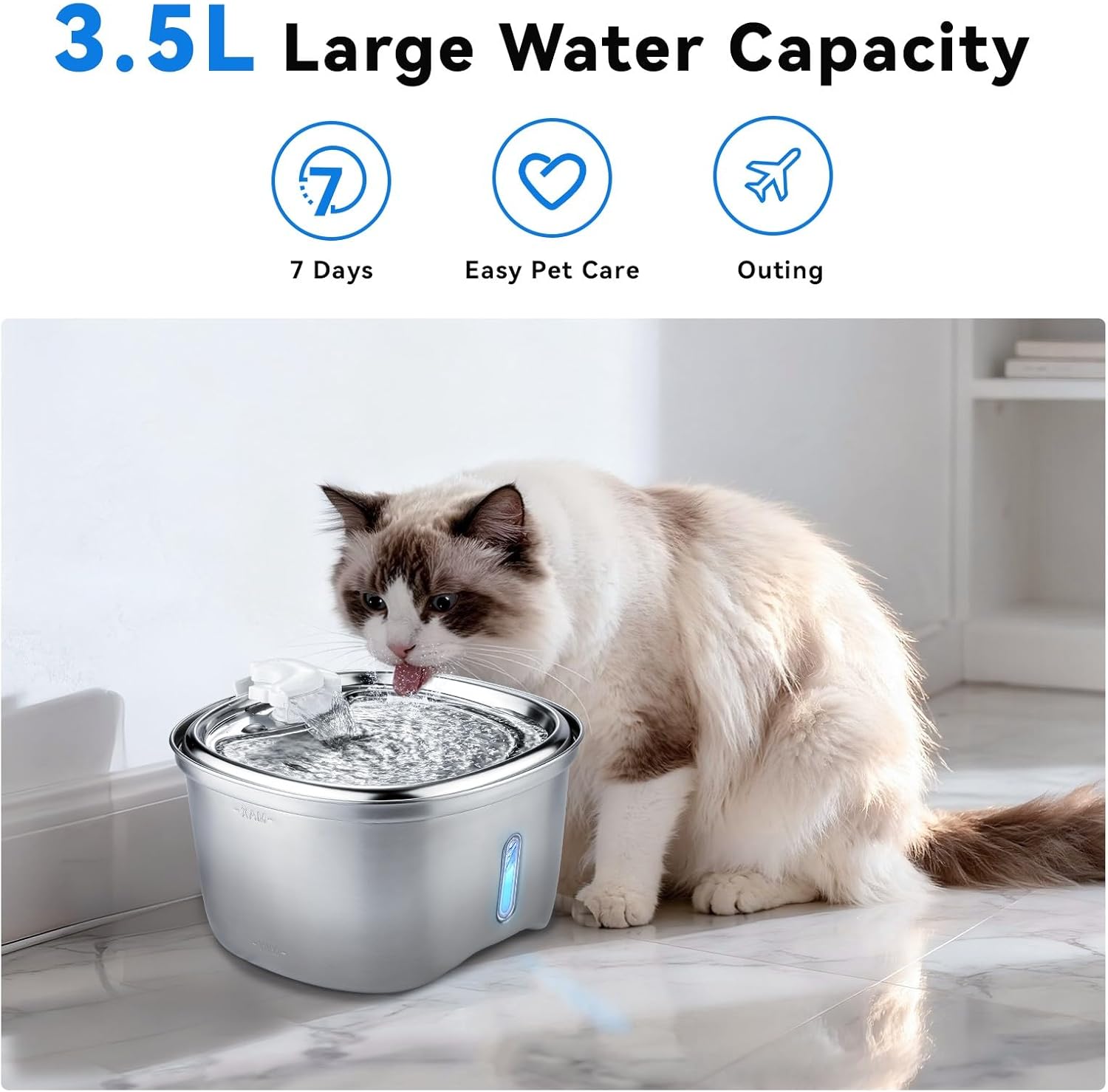 Cat Water Fountain Stainless Steel, 120oz/3.5l Water Fountains for Cats Indoor, Automatic Silent Pump, Easy Clean Water Bowl, with Replacement Filters, Unique Cat-Shaped Design - Image 2