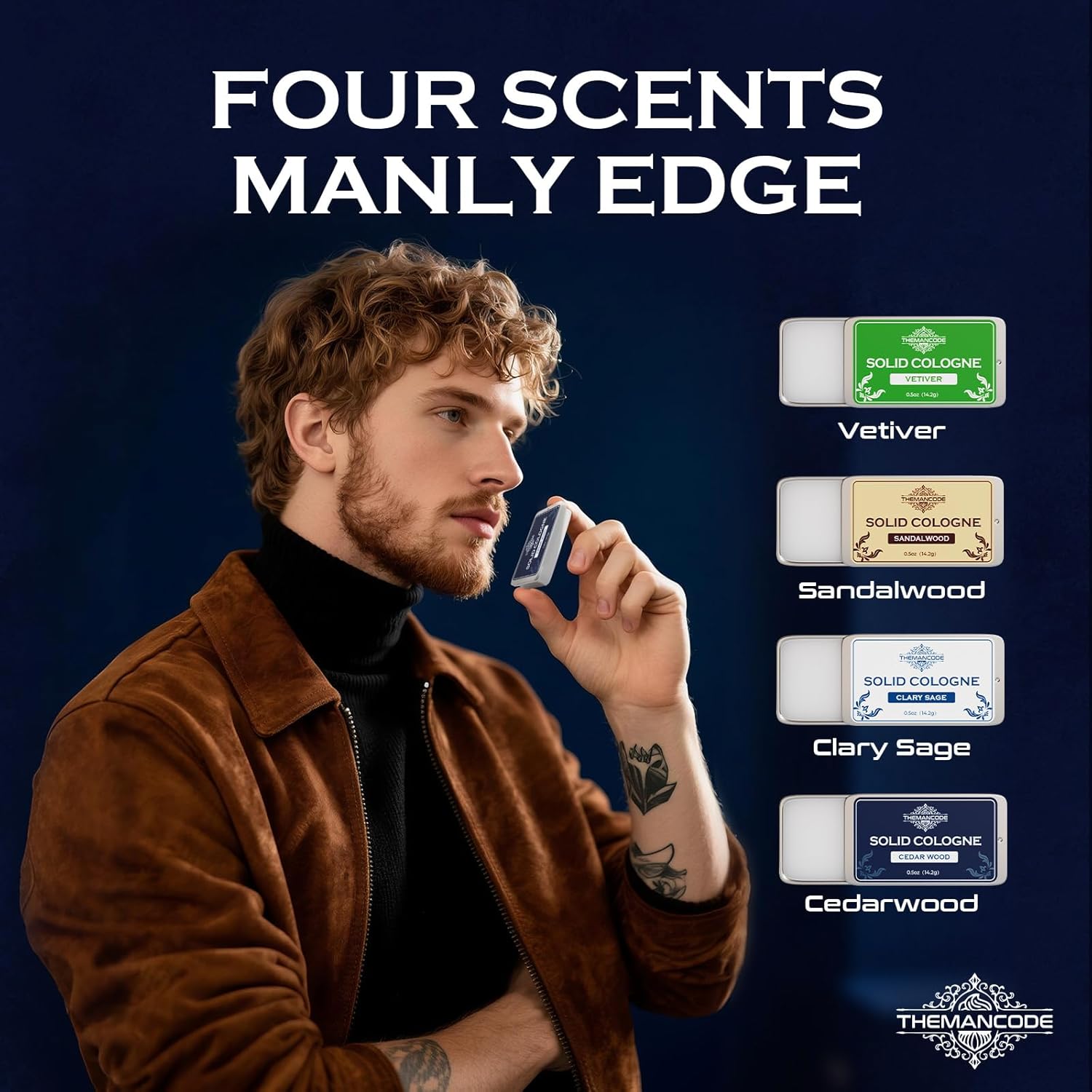 Solid Cologne for Men, Gifts for Men, Solid Perfume with Sandalwood, Vetiver, Cedarwood, Sage Scents, 4 Pack - Image 3