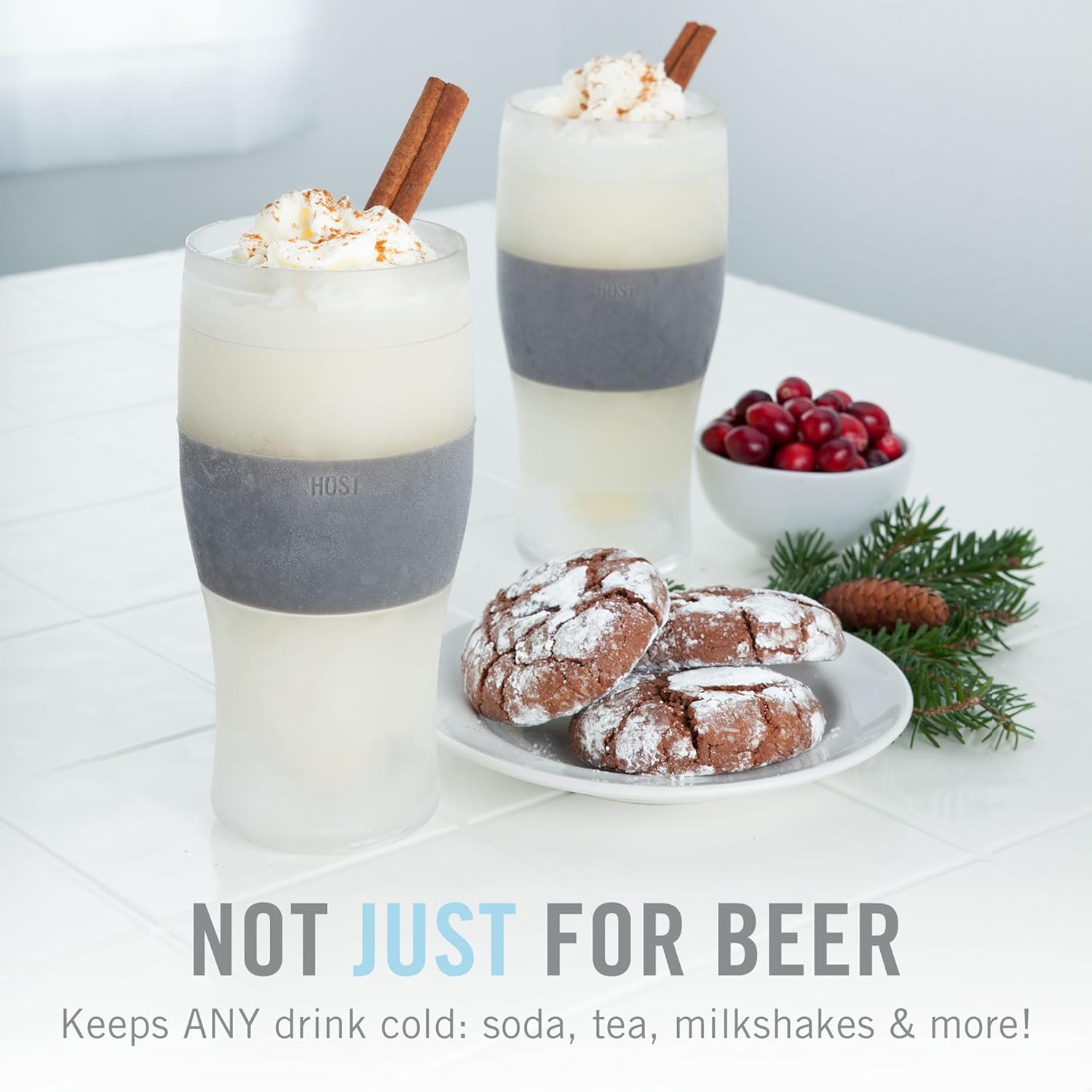 Host Freeze Beer Glasses, Freezable Beer Gifts for Men, Double Wall Insulated Pint Set, Tumbler for Cold Drinks, 16, Set of 2, Gray - Image 5