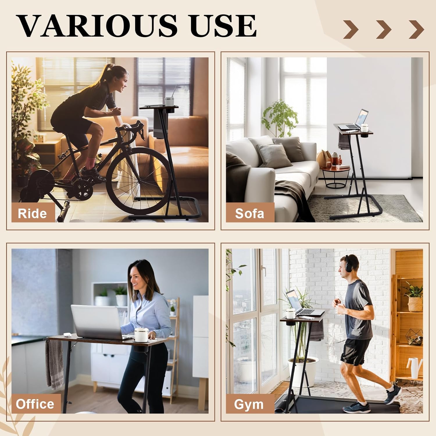 Weysat Treadmill Desk Adjustable Standing Workstation for Walking Pad & Exercise Bike, Indoor Cycling Trainer Desk with Cup Holder Tablet Slot, Fitness Laptop Workstation for Home Office - Image 5