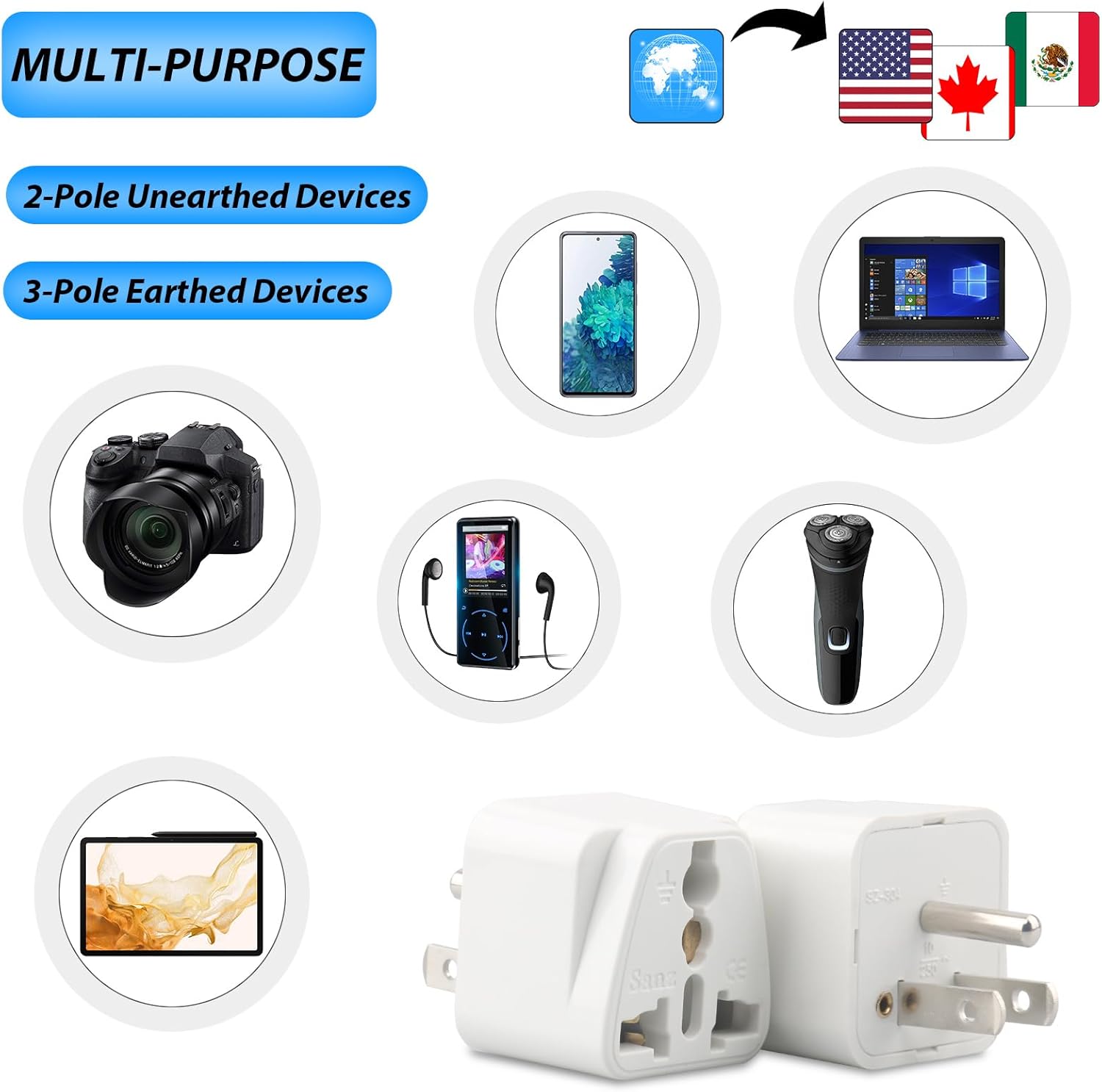 Europe to US Plug Adapter, 6 Pack UK to US Plug Adapter, India to US Plug Adapter, Universal Travel Adapter for USA, Europe Australia UK Italy to American Outlet Adapter-Type B - Image 5