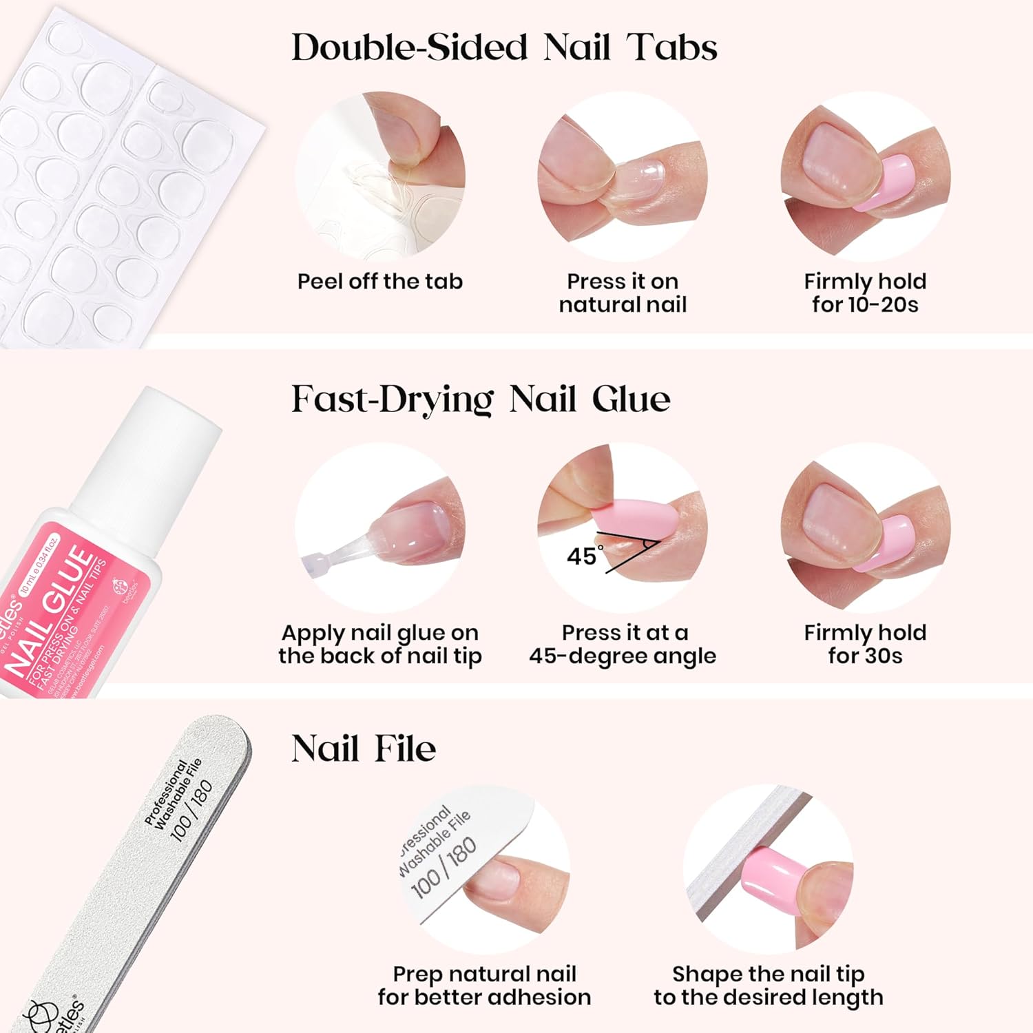 Beetles Press On Nails Kit - Rainbow Gleam | 720Pcs 24 Colors Short Almond Press On Nails | 15 Sizes Matte Glossy Glitter With Nail Glue & Nail Tabs Stickers, Fake Nails Kit Art For Women - Image 8