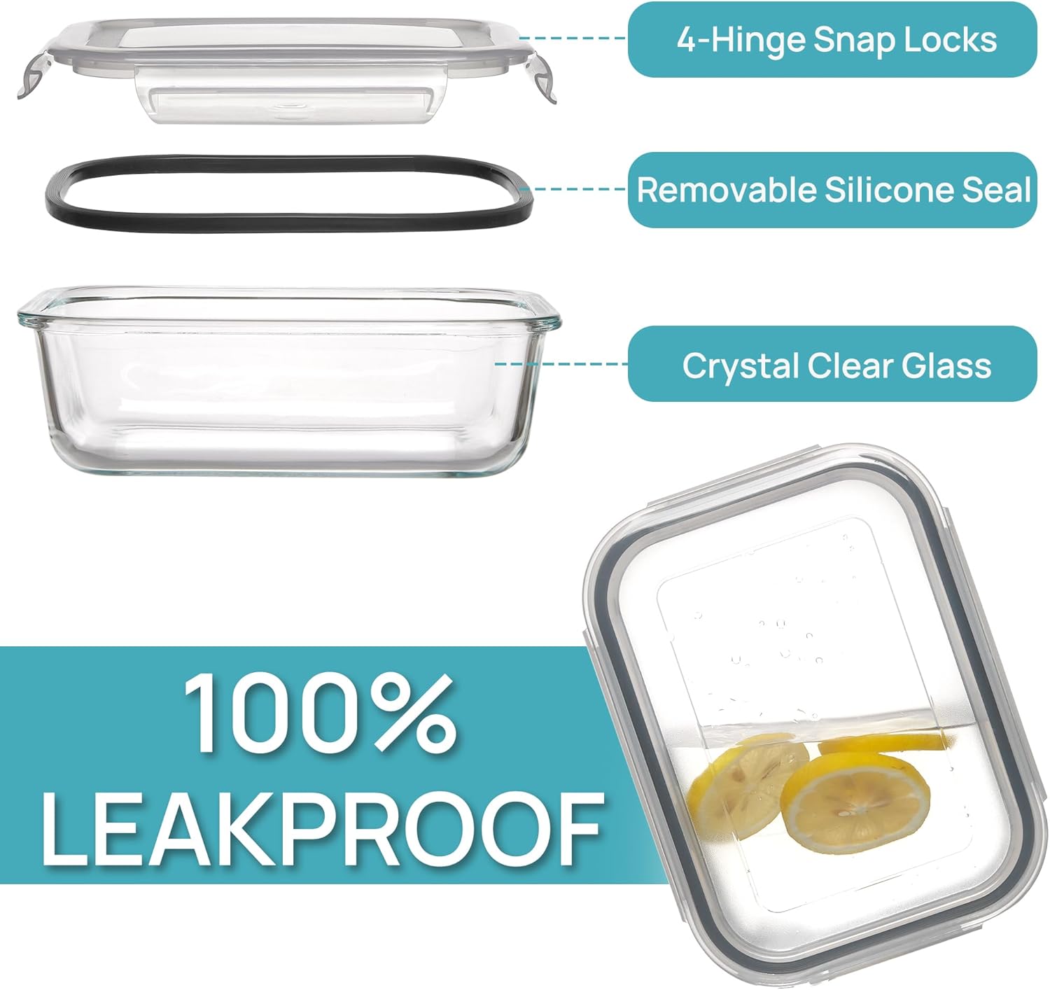 Vtopmart 5Pack 22oz Glass Storage Containers with Lids, Glass Meal Prep Food Container Sets with Snap Airtight Lids for Microwave, Oven, Freezer and Dishwasher, Grey - Image 6
