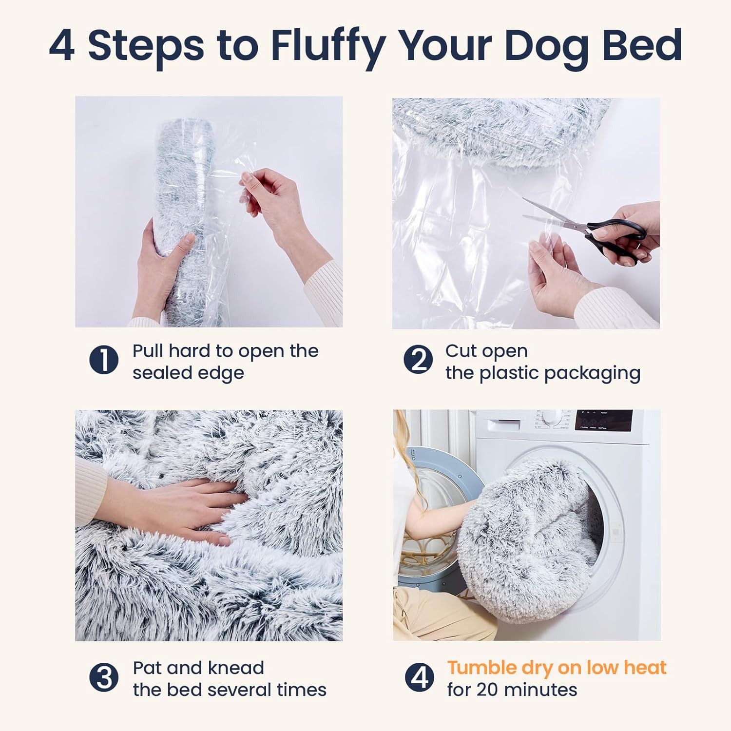 JOLLYVOGUE Small Dog & Cat Beds for Indoor Cats - 20 inches Calming Donut Dog Bed for Kittens & Puppies, Washable Round Fluffy Plush Faux Fur Pet Beds (Smoke Grey) - Image 8