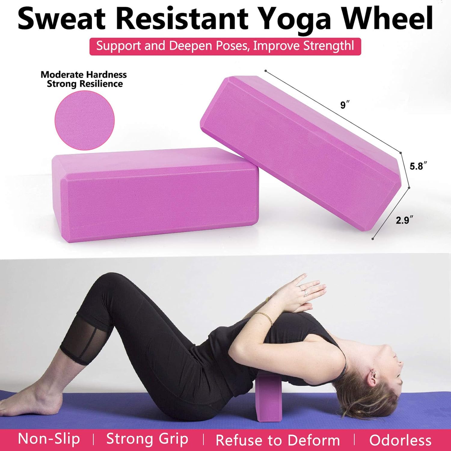 Yoga Wheel Set 11-in-1,Back Roller & 2 Blocks with Strap,Resistance Bands,Jump Rope,Carrying Bag,Perfect Yoga Back Wheel Accessory Starter Kit for Beginner, Stretching, Improving Backbends - Image 4