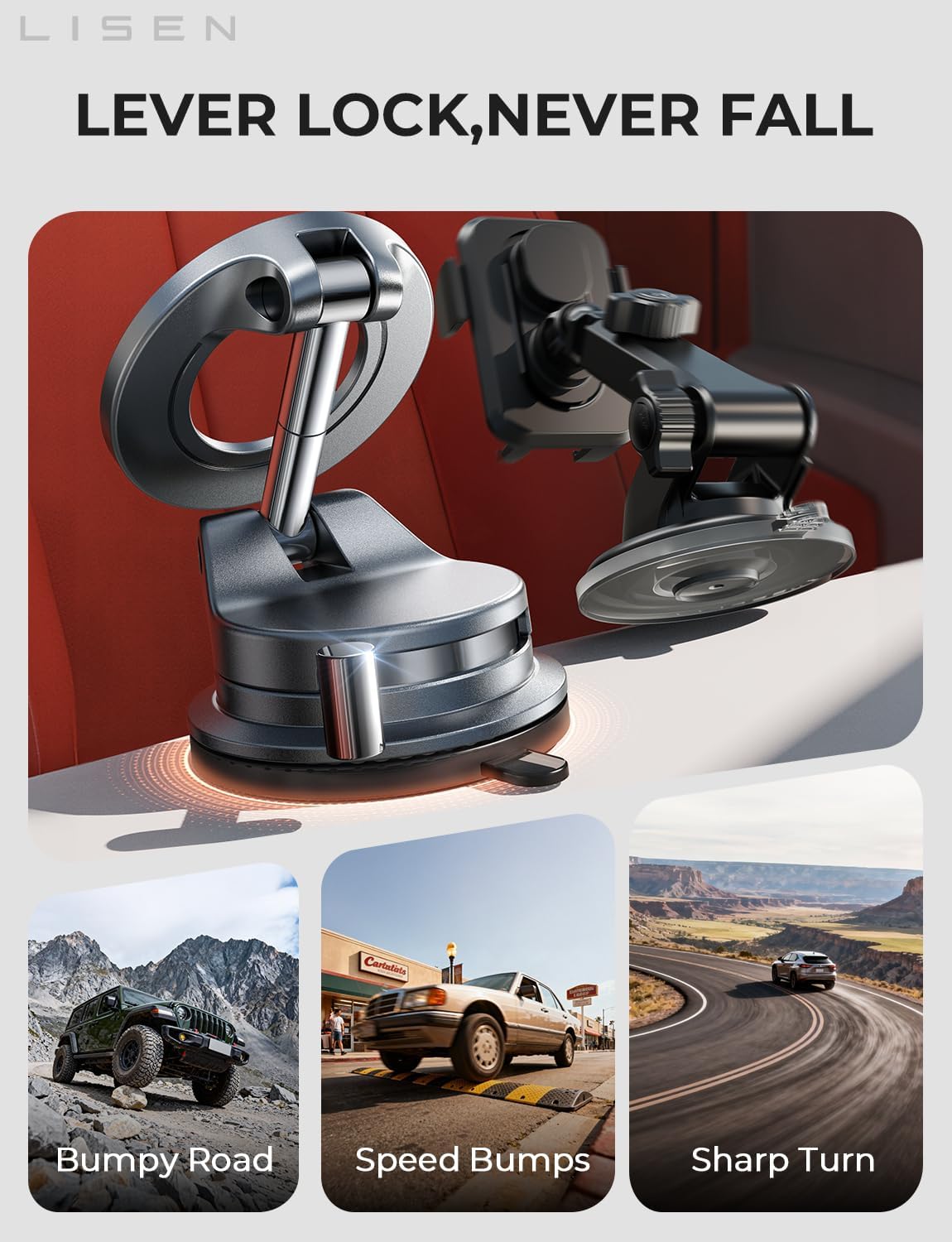 LISEN for Magsafe Car Mount, Phone Holders for Your Car, Magnetic Car Accessories for Women Men Truck Jeep BMW Ford, Gifts for Mother Day, for iPhone 17 Pro Max 16 15 14 13 12, Samsung S26, Black - Image 4