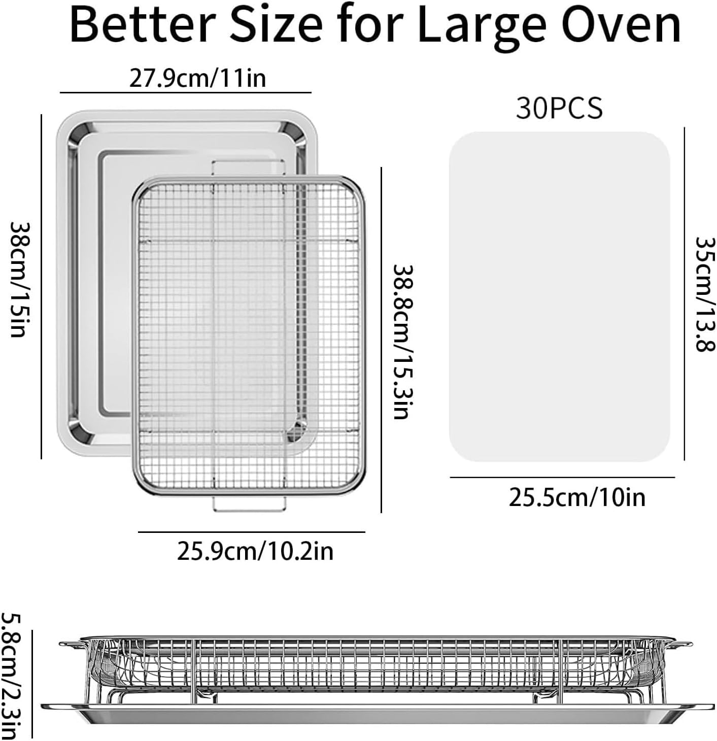 Air Fryer Basket for Oven, OPENICE 15.3" x 11.0" Large Air Fryer Tray and Pan with 30PCS Parchment Papers, Stainless Steel Oven Air Fryer Basket and Tray for Baking Grilling - Image 2