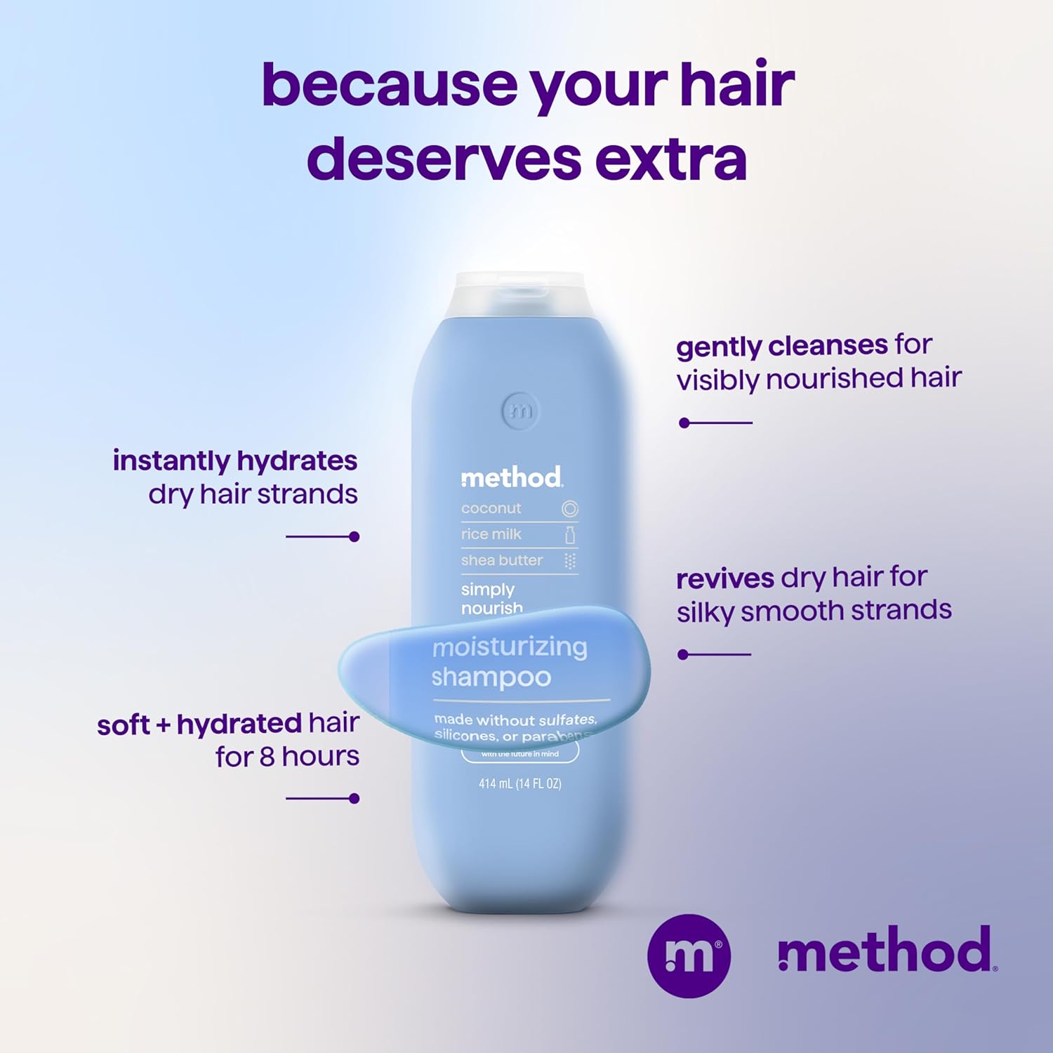 Method Moisturizing Shampoo, Simply Nourish - Hydrates and Revives Dry Hair, Safe for Color-Treated Hair – Sulfate Free and Cruelty Free - 14 oz - Image 4