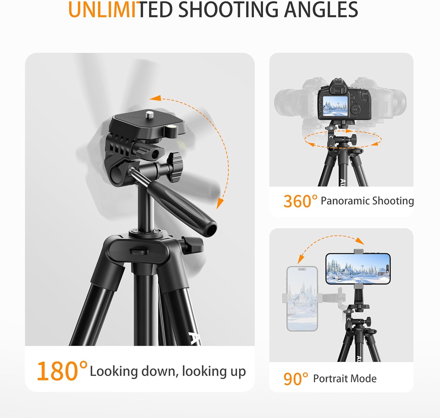 71″ Camera Tripod Aluminum Tall Tripod Stand Compatible with Canon Nikon with Wireless Remote Phone Holder and Bag Max Load 6.6 LB - Image 3