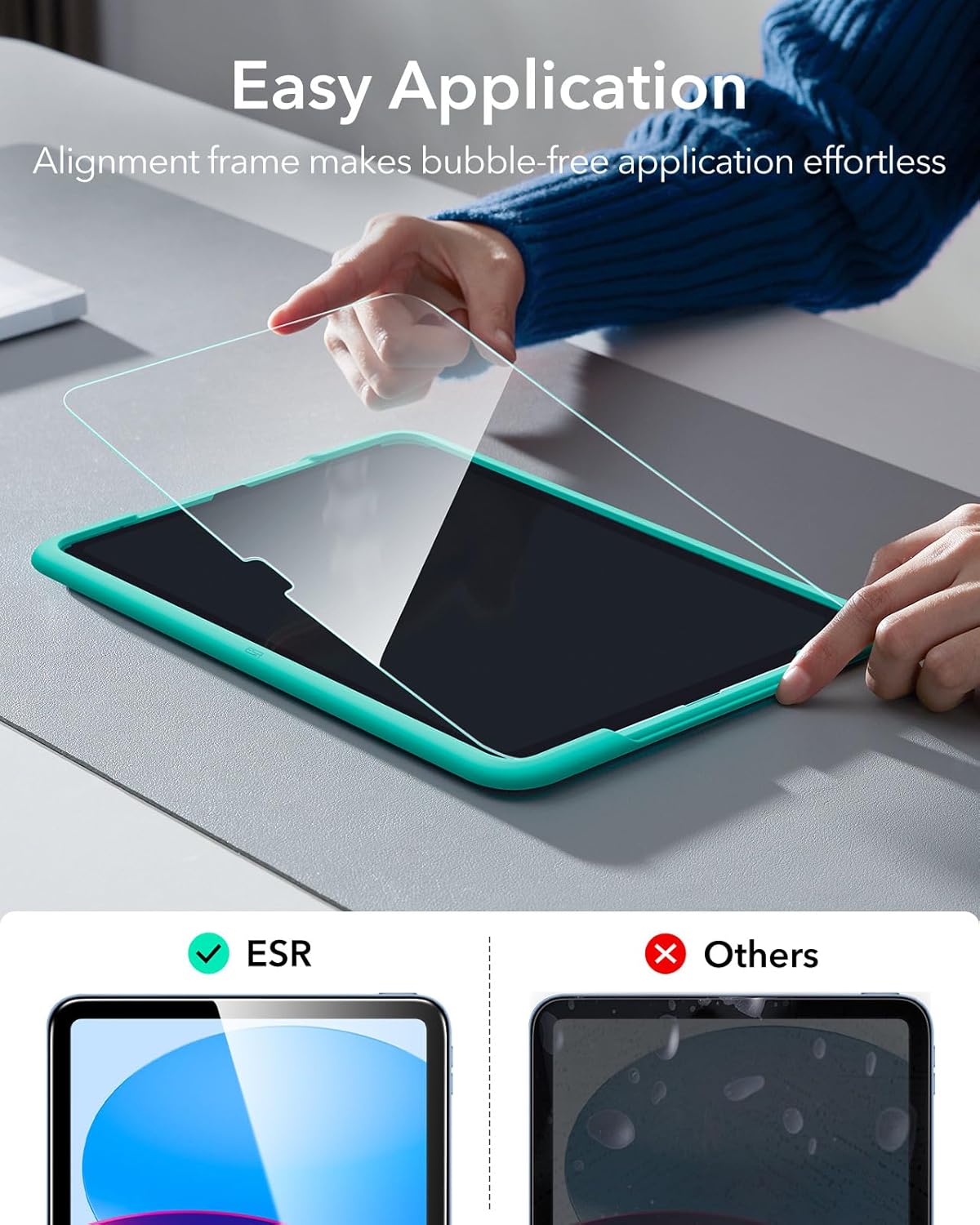 ESR 2 Pack Screen Protector for iPad A16 11th/10th Generation (11 Inch/10.9, 2025/2022), 9H Tempered Glass Film Guard with Alignment Frame, Anti-Scratch, Bubble Free, HD Clarity, Apple Pencil Support - Image 3