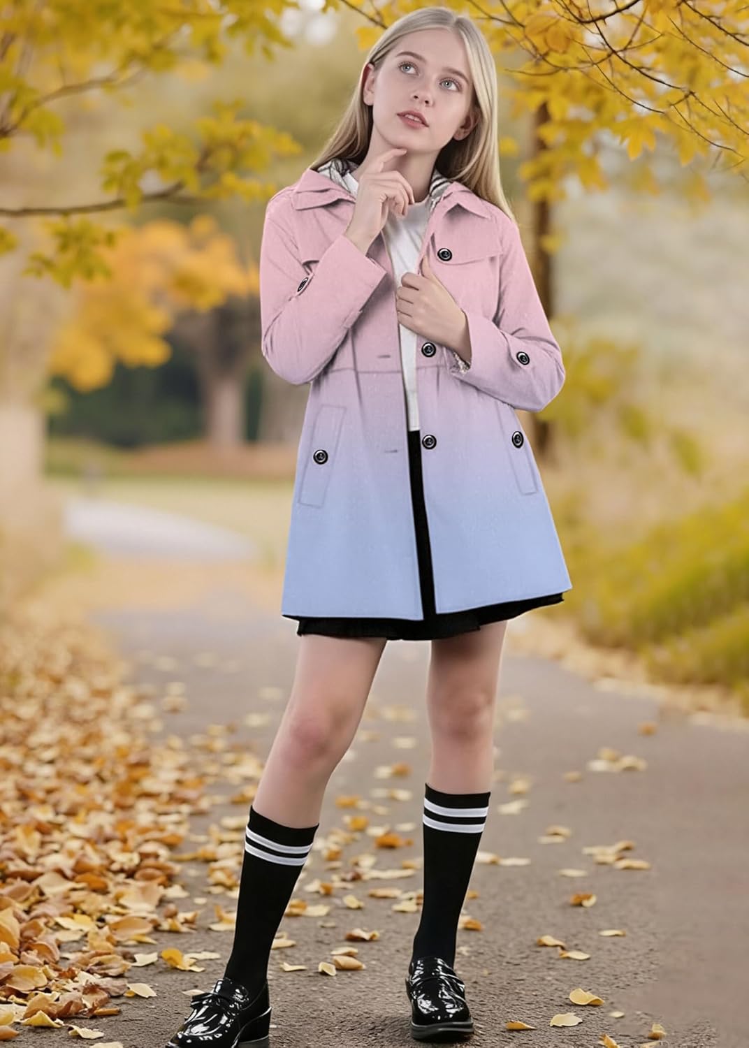 Betusline Girl's Rain Jackets Lightweight Waterproof Hooded Trench Coat Raincoats for Kids,2-14 Years - Image 3