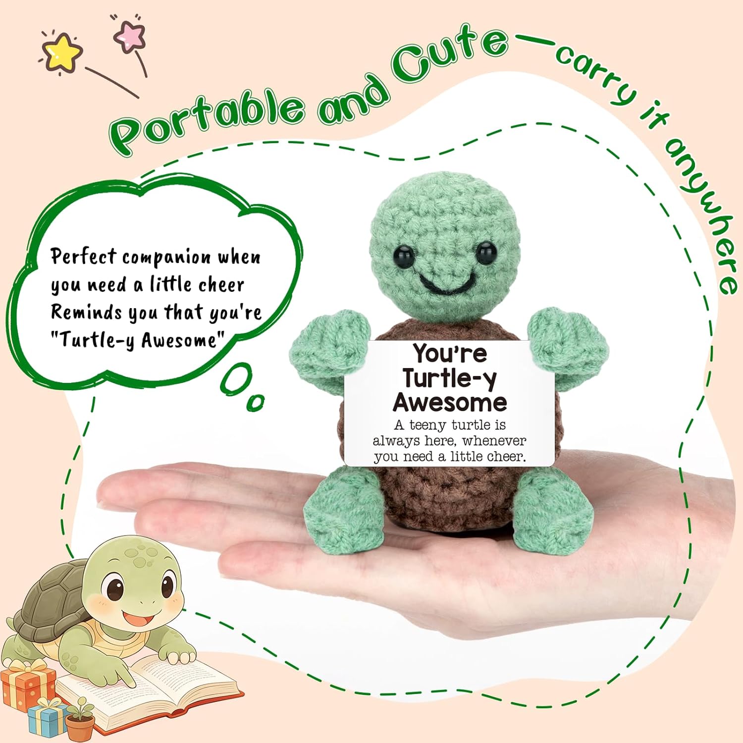 Mini Funny Turtle Gifts Mothers Day Teacher Appreciation Graduation Nurses Week 2026 Fathers Day, Birthday Gifts for Women Men Her Him, Small Cute Stuff Things, Emotional Positive Crochet Turtle Decor - Image 2