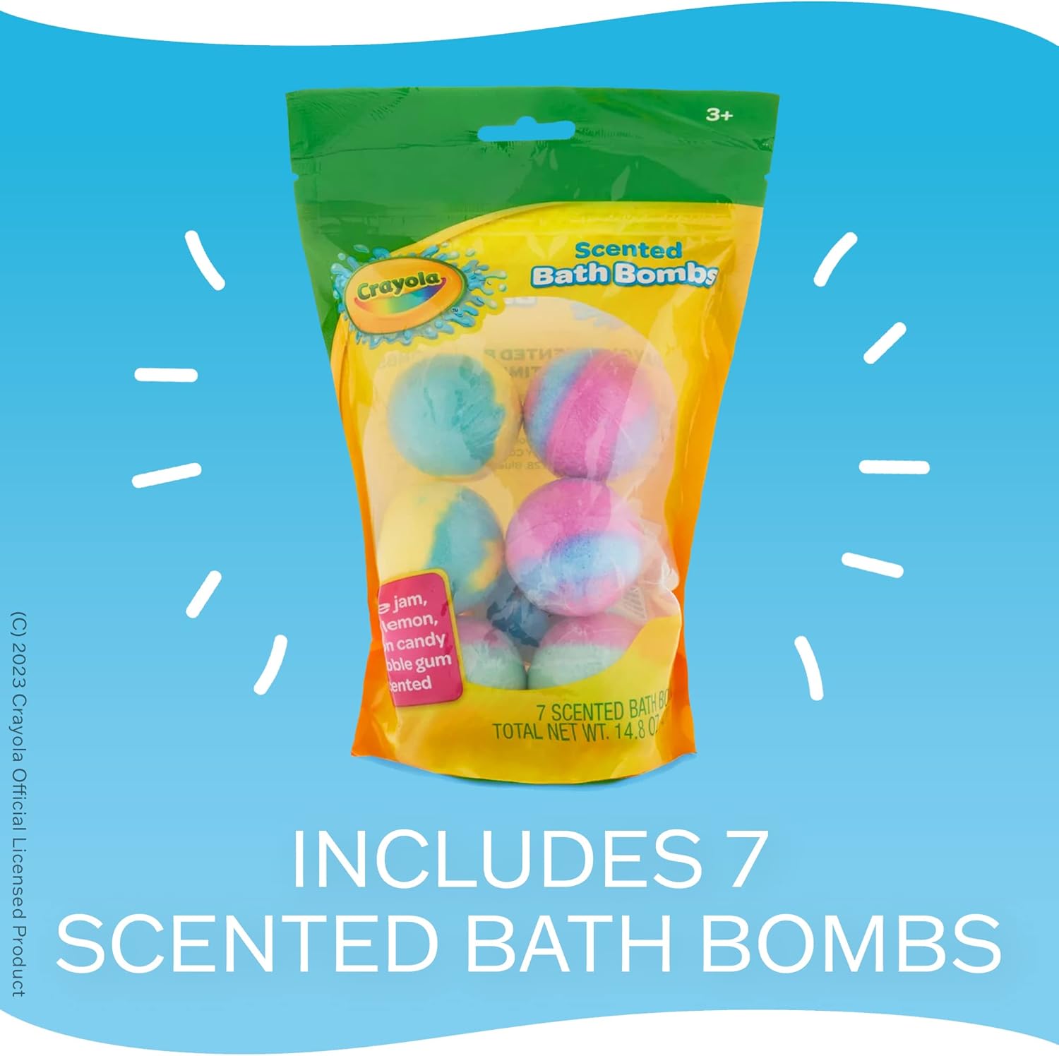 Crayola Colorful Scented Bath Bombs for Kids, Color You Bath Bathbomb Fizzies for Boys Girls Holiday Stocking Stuffer, Grape Jam, Laser Lemon, Cotton Candy, & Bubble Gum Scents - Image 8