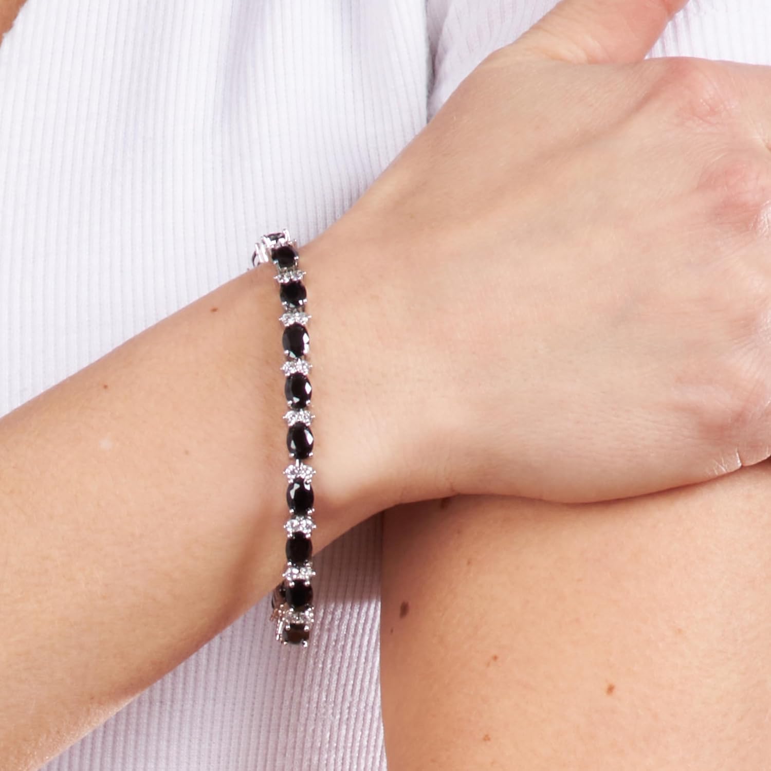 KEZEF Tennis Bracelets For Women - Cubic Zirconia - Oval 7x5mm Gemstones - Round 2.50mm White CZ - Silver Plated Brass - 7 Inch - Multiple Colors Hypoallergenic Bracelets - Image 2