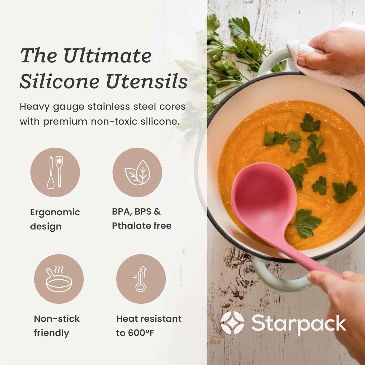 Starpack 'Like a Boss' XL Premium Silicone Cooking Utensils Set (6 Pcs) 13" - Heat Resistant Kitchen Utensils 600°F - Non-Stick Silicone Utensil Set - Large Kitchen Utensils Set for Cooking & Serving - Image 2