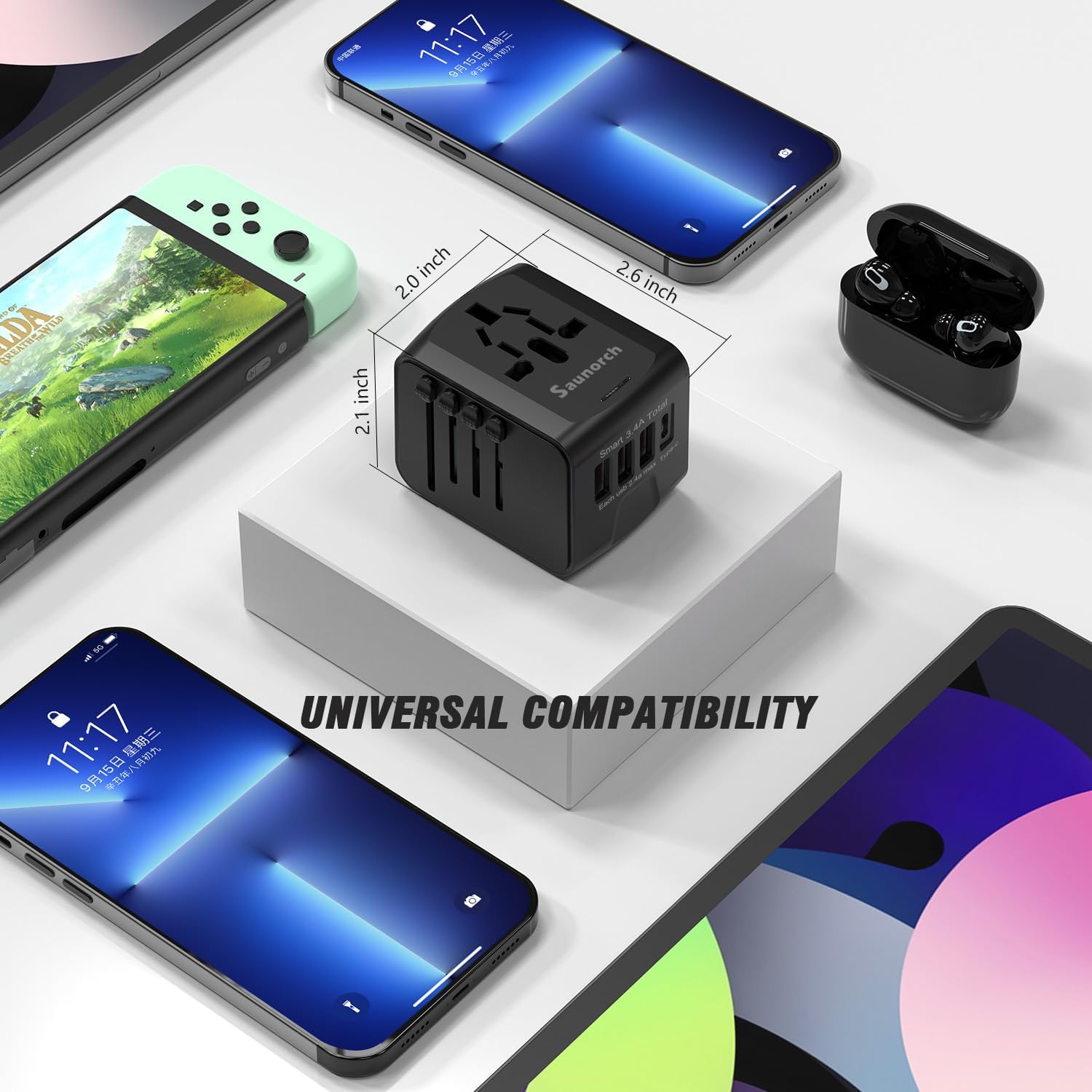 Universal International Travel Power Adapter W/High Speed 2.4A USB, 3.0A Type-C Wall Charger, European Adapter, Worldwide AC Outlet Plugs Adapters for Europe, UK, US, AU, Asia-Black - Image 3