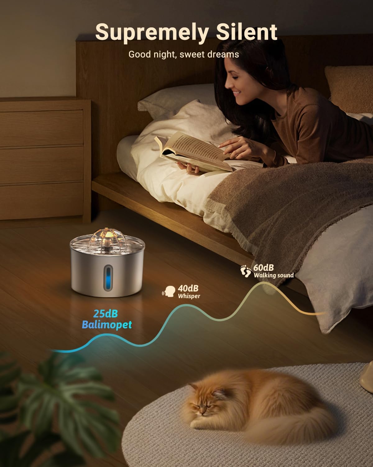 Cat Water Fountain Stainless Steel - 74oz/2.2L Pet Gift Dog Water Dispenser Automatic Silent Cats Dispenser for Drinking Indoor Metal Kitty Spout Fountains with 3 Filters & 3 Sponges Cat Dogs Gifts - Image 4