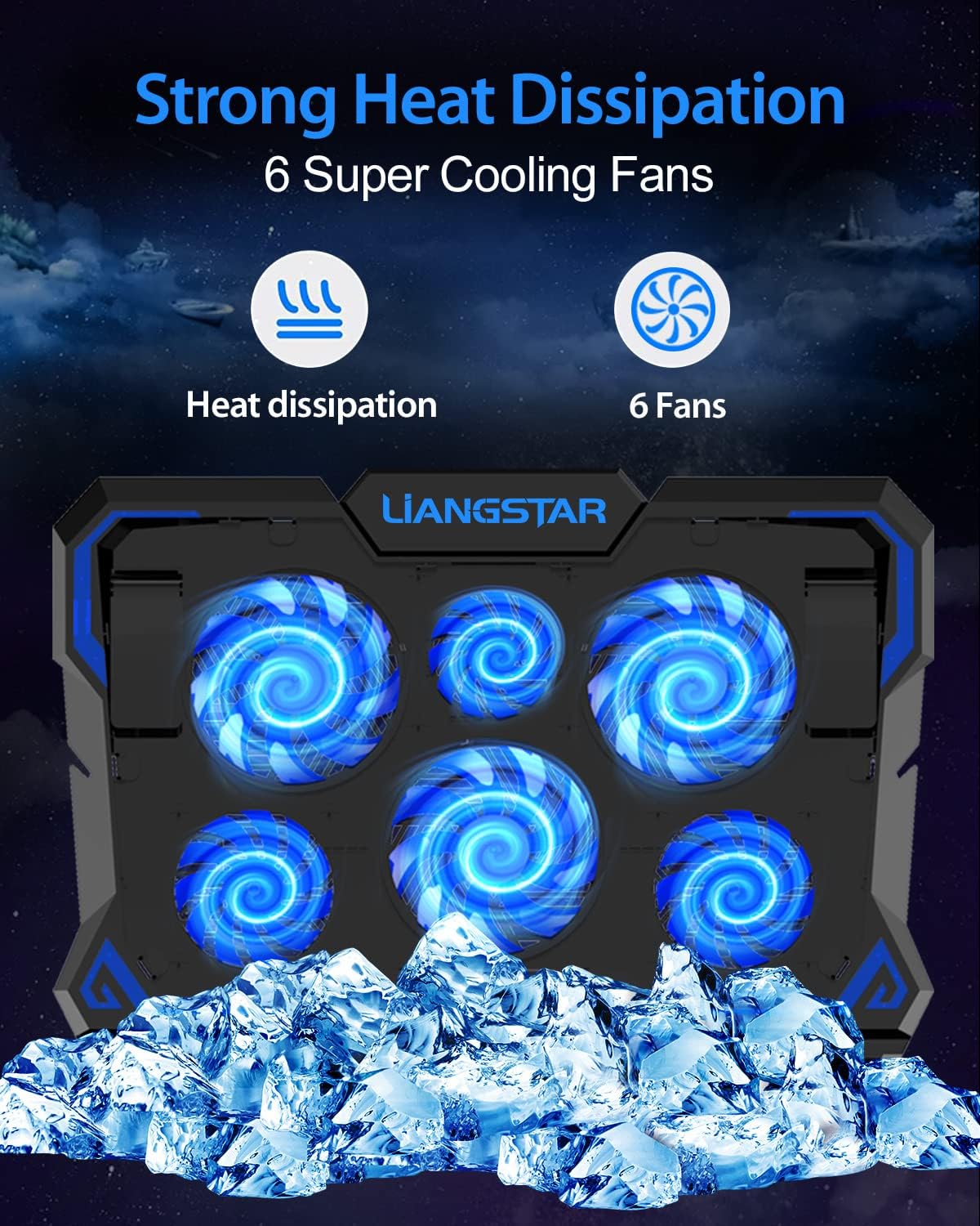 Laptop Cooling Pad, Laptop Cooler with 6 Quiet Led Fans for 15.6-17 Inch Laptop Cooling Fan Stand, Portable Ultra Slim USB Powered Gaming Laptop Cooling Pad, Switch Control Fan Speed Function - Image 3