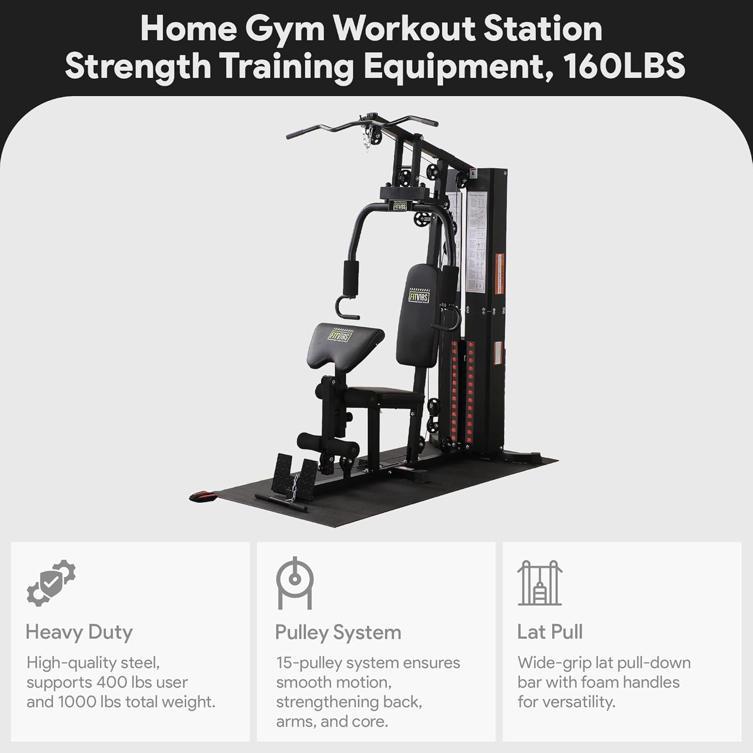 BalanceFrom Multifunctional Steel Frame Home Gym Machine with Floor Mat – Strength Training Workout Station with 160-Pound Weight Stack, Lat Pull & Low Row Bars, 4-Roll Leg Developer & Press - Image 2