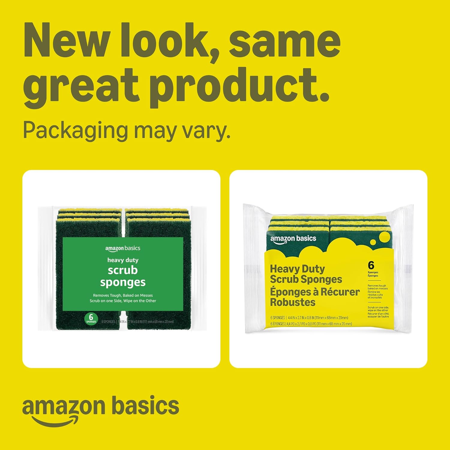 Amazon Basics Heavy Duty Scrub Sponges, Dual-Sided Design, Yellow/Green, 6-Pack, Packaging may vary - Image 2
