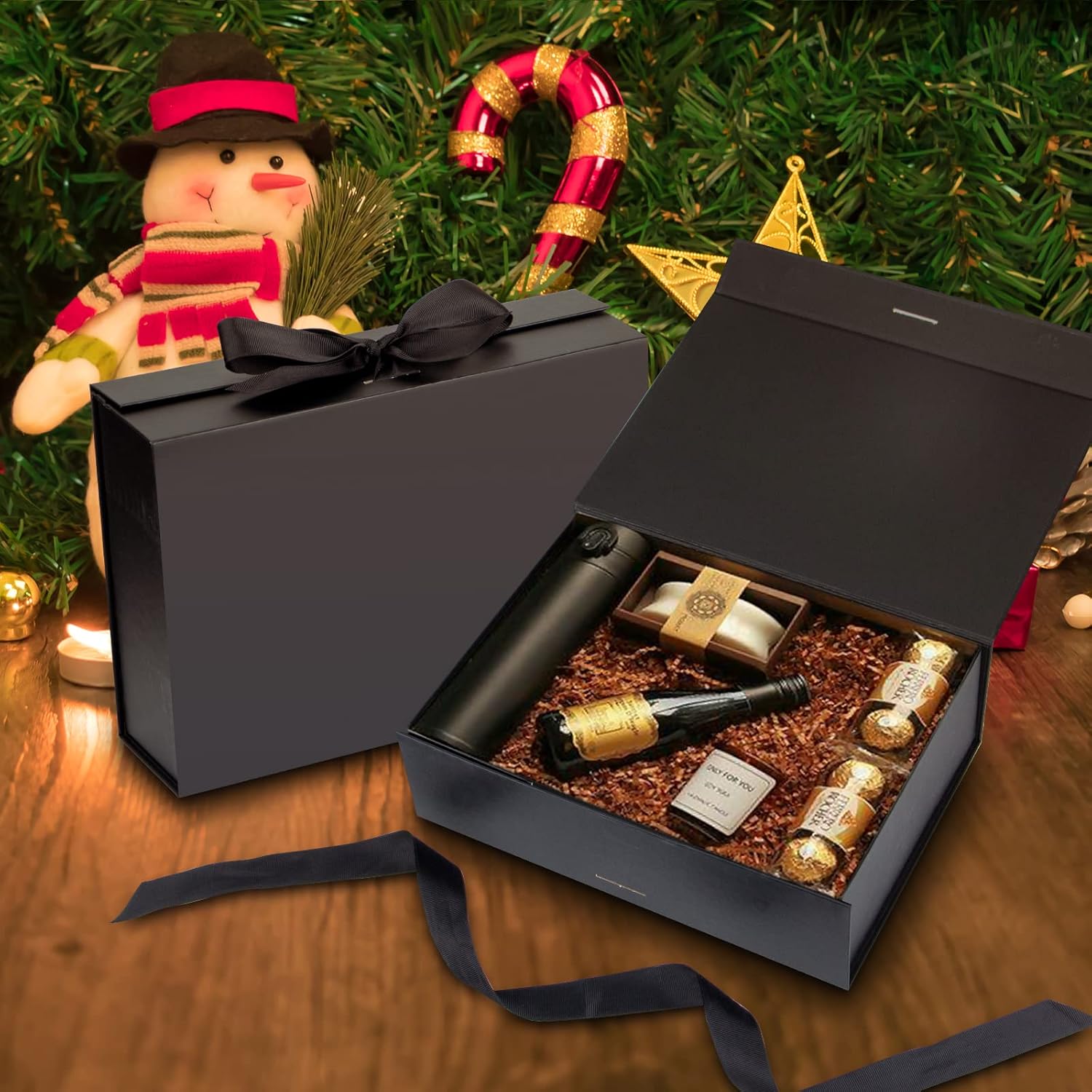 Gift Box with Lid for Presents 10.5x7.5x3.1 Inches with Ribbon and Magnetic Closure(1-Pack) (Black) - Image 5