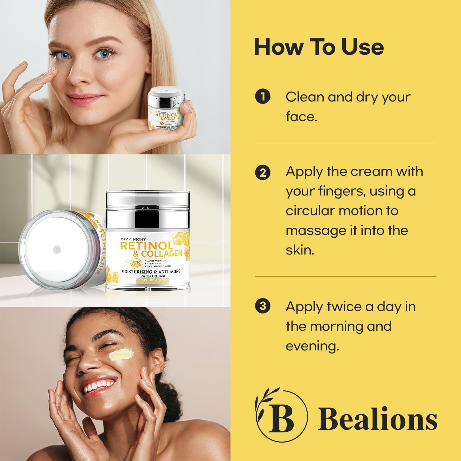 Retinol Cream for Face Anti Aging: Wrinkle Cream for Face Neck with Collagen Hyaluronic Acid - Night Moisturizer for Men Women - Facial Skin Care Gift for Mom Dad Sister (1.7 Fl Oz (Pack of 1)) - Image 6