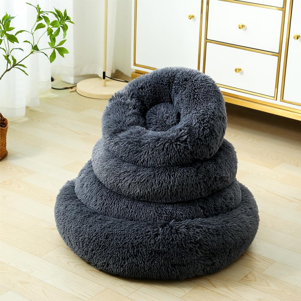 Donut Dog Bed Cat Bed Fluffy Calming Pet Bed Dog Round Bed Cat Round Bed Warm Kitten Nest Ideal for 3Kg Pet, Small, Dark Dray - Image 3