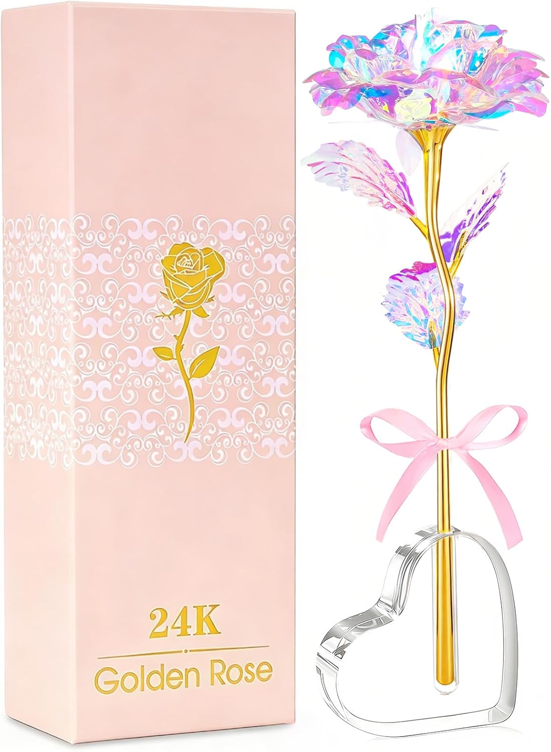 Mothers Day Mom Gifts for Women Grandma, Artificial Forever Birthday Flowers Galaxy Glass Eternal Roses with Heart Shaped Crystal Vase, Mother's Day Anniversary Wedding Rose Gifts for Wife Sister - Image 9