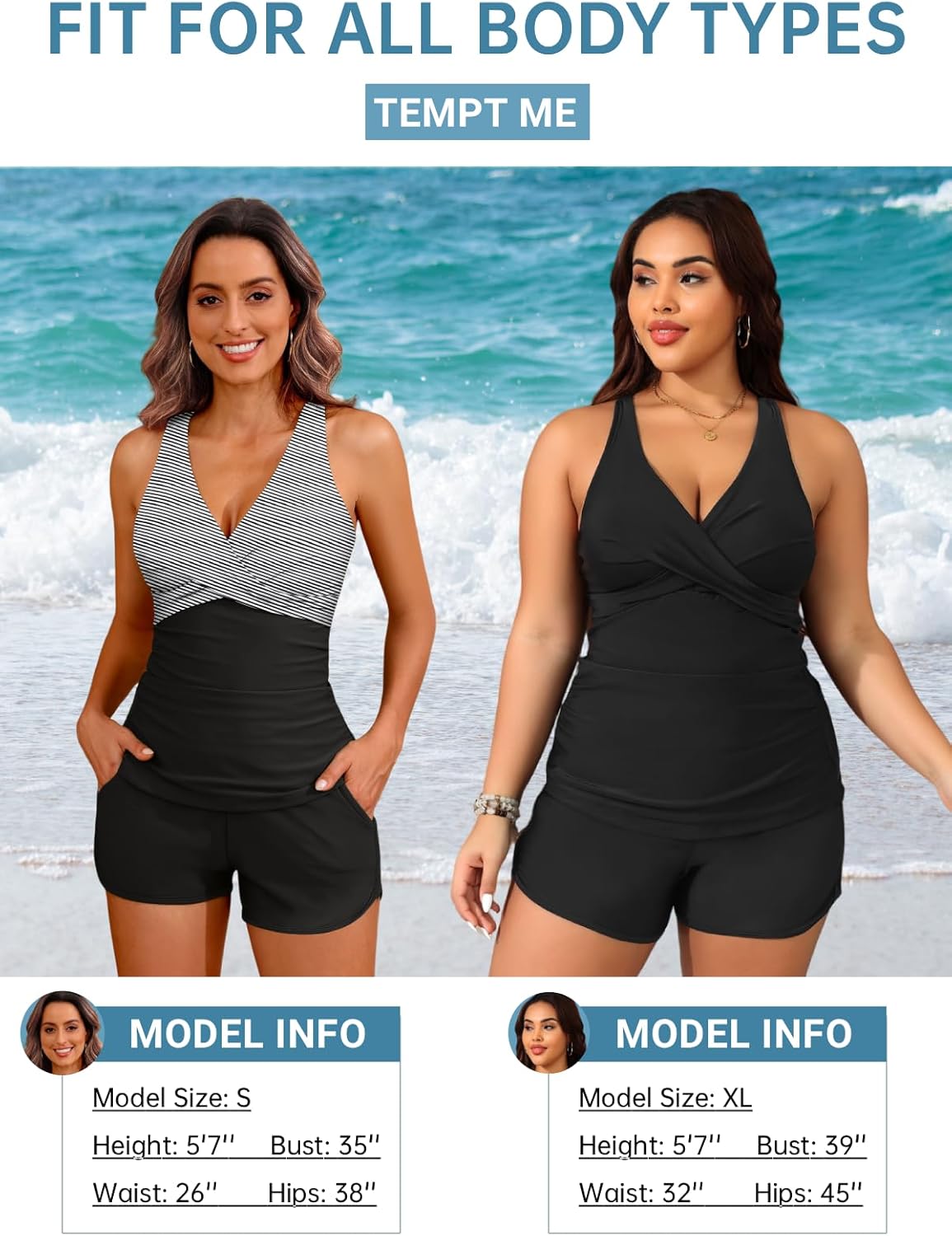 Women Tankini Swimsuits with Shorts - Two Piece Tummy Control Bathing Suits Top with Two Pockets Bottom Swimwear - Image 6