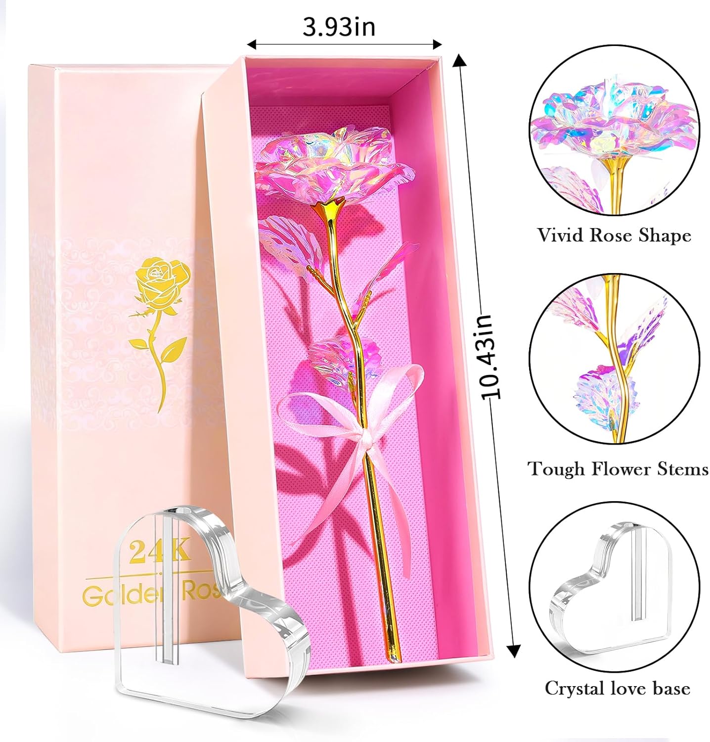 Mothers Day Mom Gifts for Women Grandma, Artificial Forever Birthday Flowers Galaxy Glass Eternal Roses with Heart Shaped Crystal Vase, Mother's Day Anniversary Wedding Rose Gifts for Wife Sister - Image 2