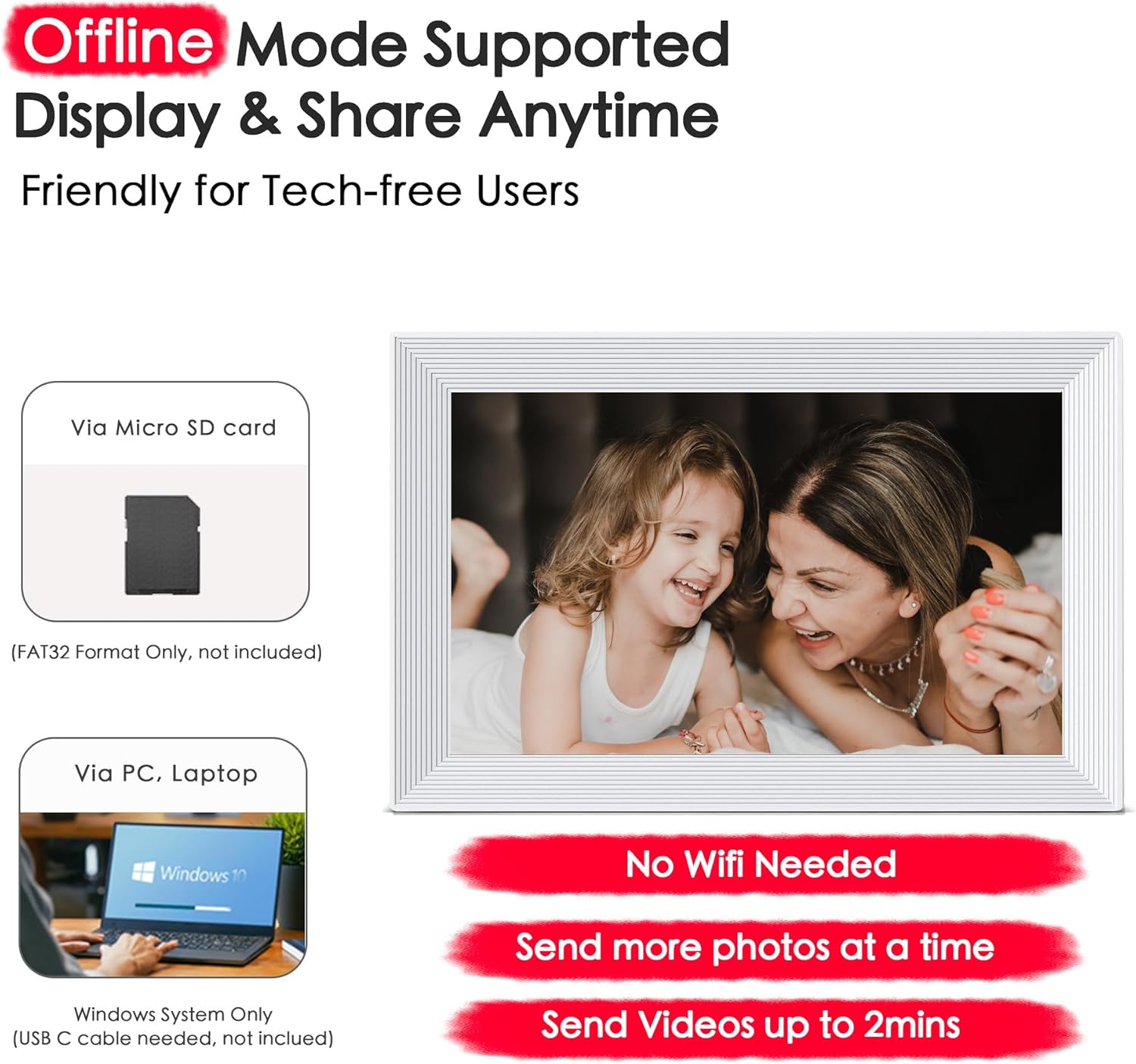 Digital Picture Frame, 10.1 inch Frameo Digital Frame WiFi, 1280 * 800 IPS HD Touchscreen, 32GB Storage, Instant Share Pictures Video, Smart Photo Frame Electronic, Gifts for Mom, House Warming - Image 7