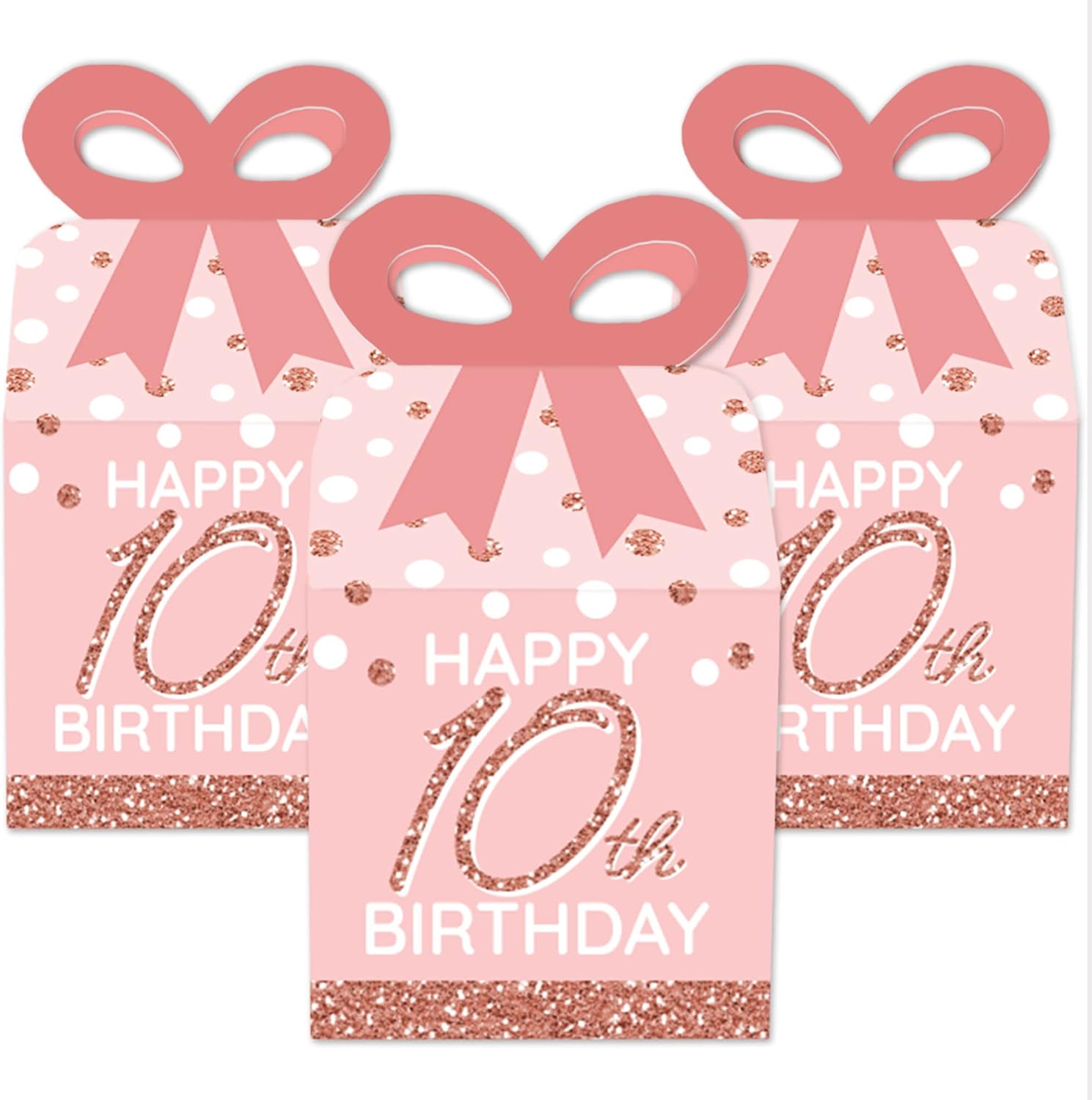 Big Dot of Happiness 10th Pink Rose Gold Birthday - Square Favor Gift Boxes - Happy Birthday Party Bow Boxes - Set of 12 - Image 2