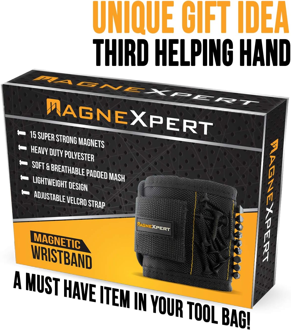 Magnelex Magnexpert Magnetic Wristband for Holding Screws, Nails and Drill Bits - Crafted from Ballistic Nylon with 15 Powerful Magnets, Stocking Stuffer for Men - Image 3