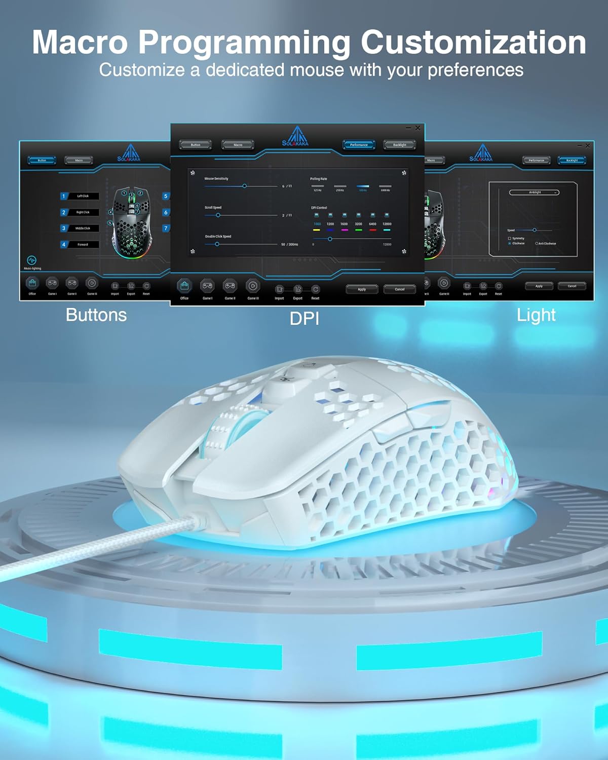 SOLAKAKA SM900 Gaming Mouse Wired with RGB,Adjustable 12800 DPI Wired Gaming Mouse with Side Buttons,Computer Mouse for Laptop/PC,White - Image 5