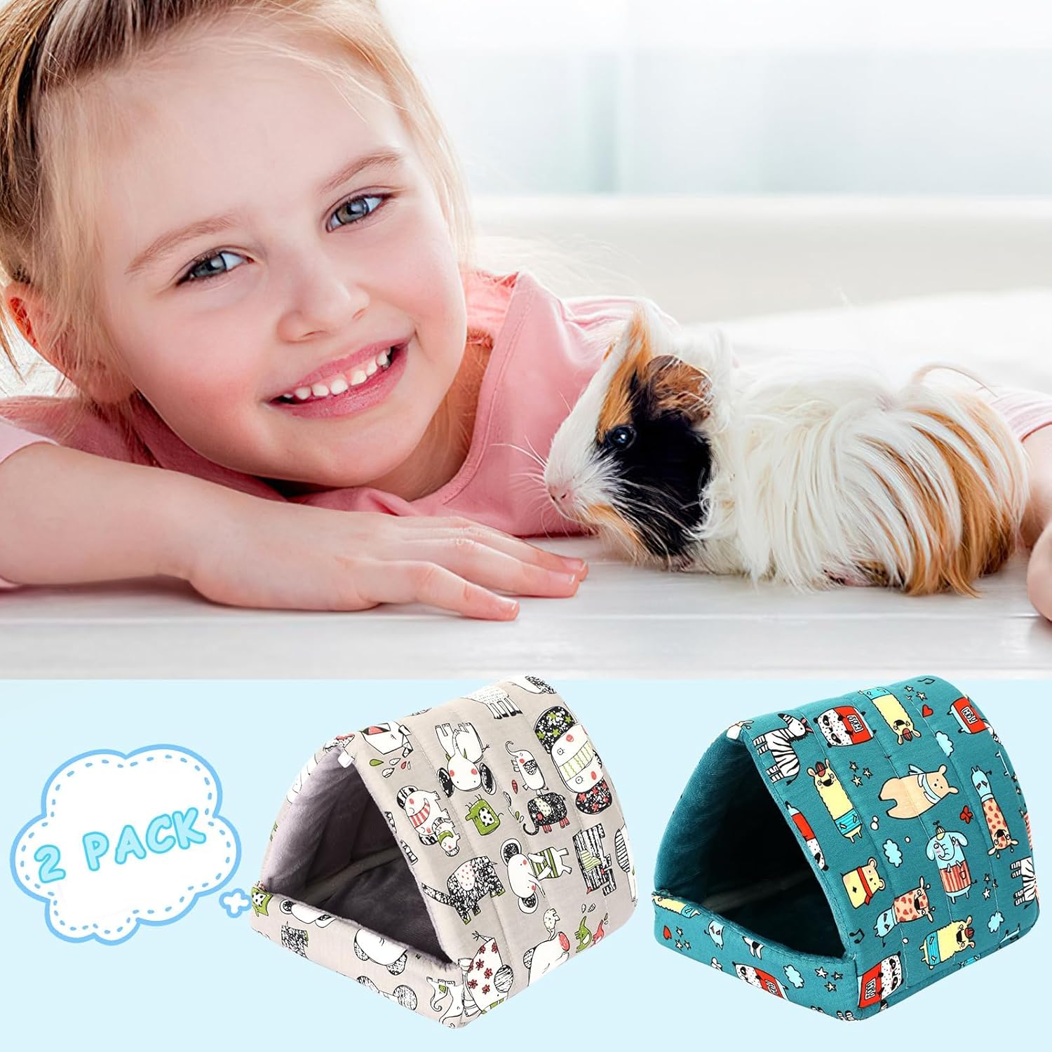 UPINS 2 Pack Guinea Pig Hideout,Guinea Pig Bed Washable Small Animal House Cage Accessories for Mouse Chinchillas Hamsters Hedgehogs Ferrets Bearded Dragons and Rats - Image 5